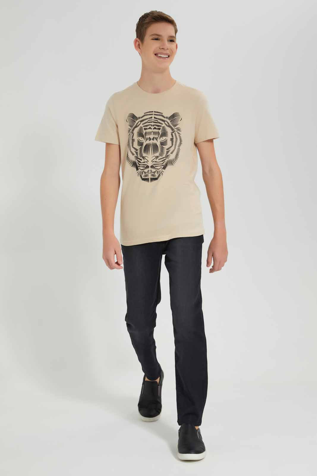 Redtag-Beige-Tiger-Face-T-Shirt-BSR-T-Shirts,-Category:T-Shirts,-Colour:Beige,-Deals:New-In,-Festive,-Filter:Senior-Boys-(9-to-14-Yrs),-New-In-BSR-APL,-Non-Sale,-Section:Boys-(0-to-14Yrs),-W22O-Senior-Boys-9 to 14 Years