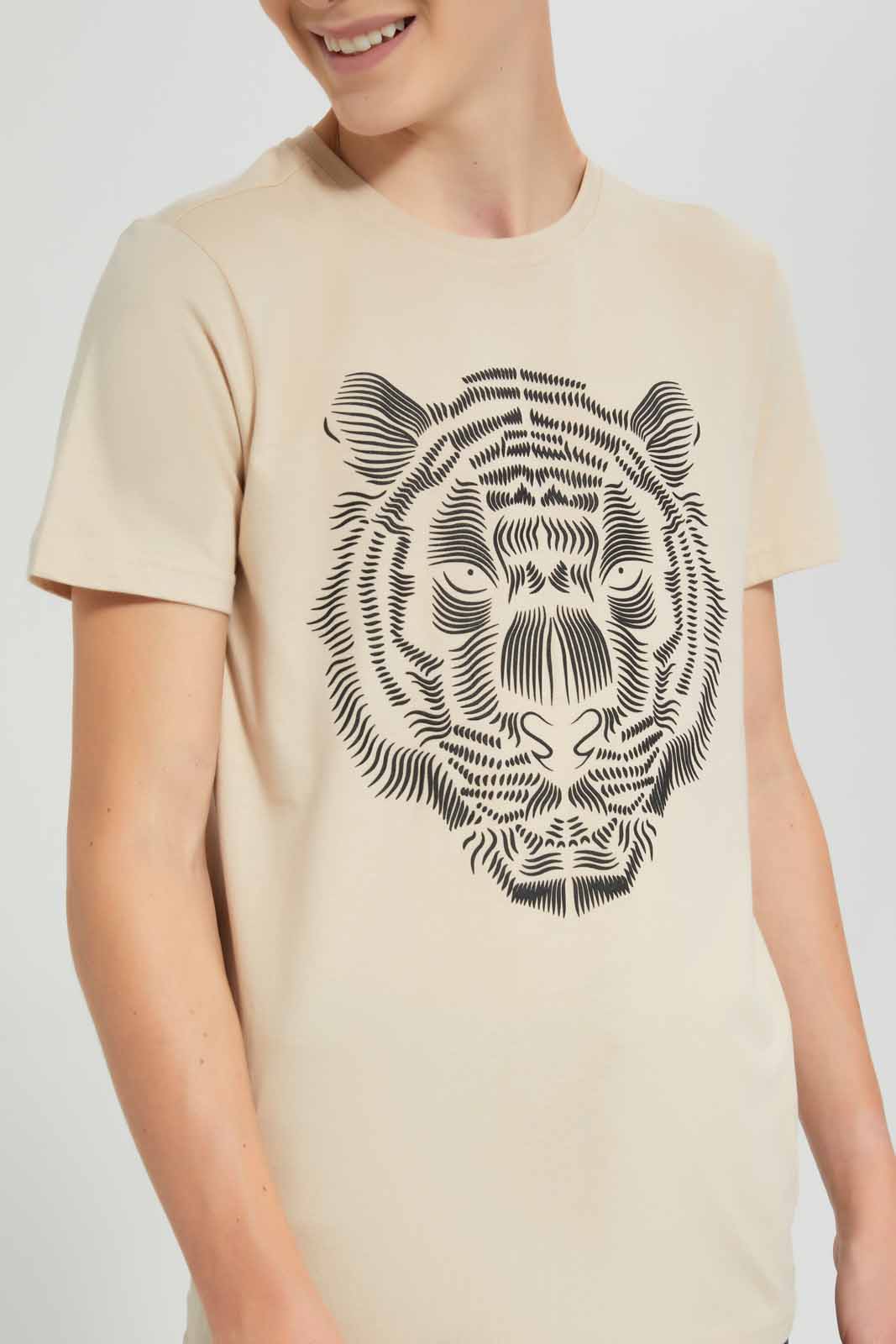 Redtag-Beige-Tiger-Face-T-Shirt-BSR-T-Shirts,-Category:T-Shirts,-Colour:Beige,-Deals:New-In,-Festive,-Filter:Senior-Boys-(9-to-14-Yrs),-New-In-BSR-APL,-Non-Sale,-Section:Boys-(0-to-14Yrs),-W22O-Senior-Boys-9 to 14 Years