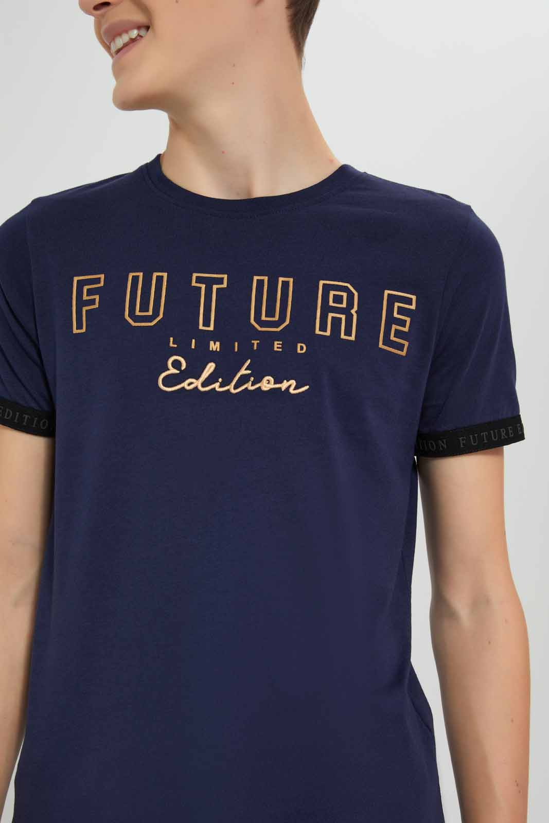 Redtag-Navy-Future-Limited-Edition-T-Shirt-BSR-T-Shirts,-Category:T-Shirts,-Colour:Navy,-Deals:New-In,-Festive,-Filter:Senior-Boys-(9-to-14-Yrs),-New-In-BSR-APL,-Non-Sale,-Section:Boys-(0-to-14Yrs),-W22O-Senior-Boys-9 to 14 Years