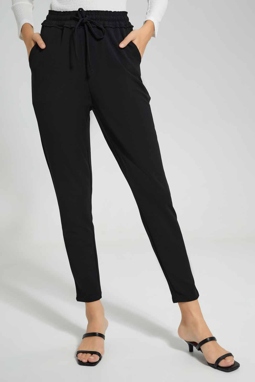 Redtag-Black-Tapered-Leg-Elasticated-Waist-Pant-Category:Trousers,-Colour:Black,-Deals:New-In,-Filter:Women's-Clothing,-KSH,-New-In-Women-APL,-Non-Sale,-Section:Women,-W22O,-Women-Trousers-Women's-