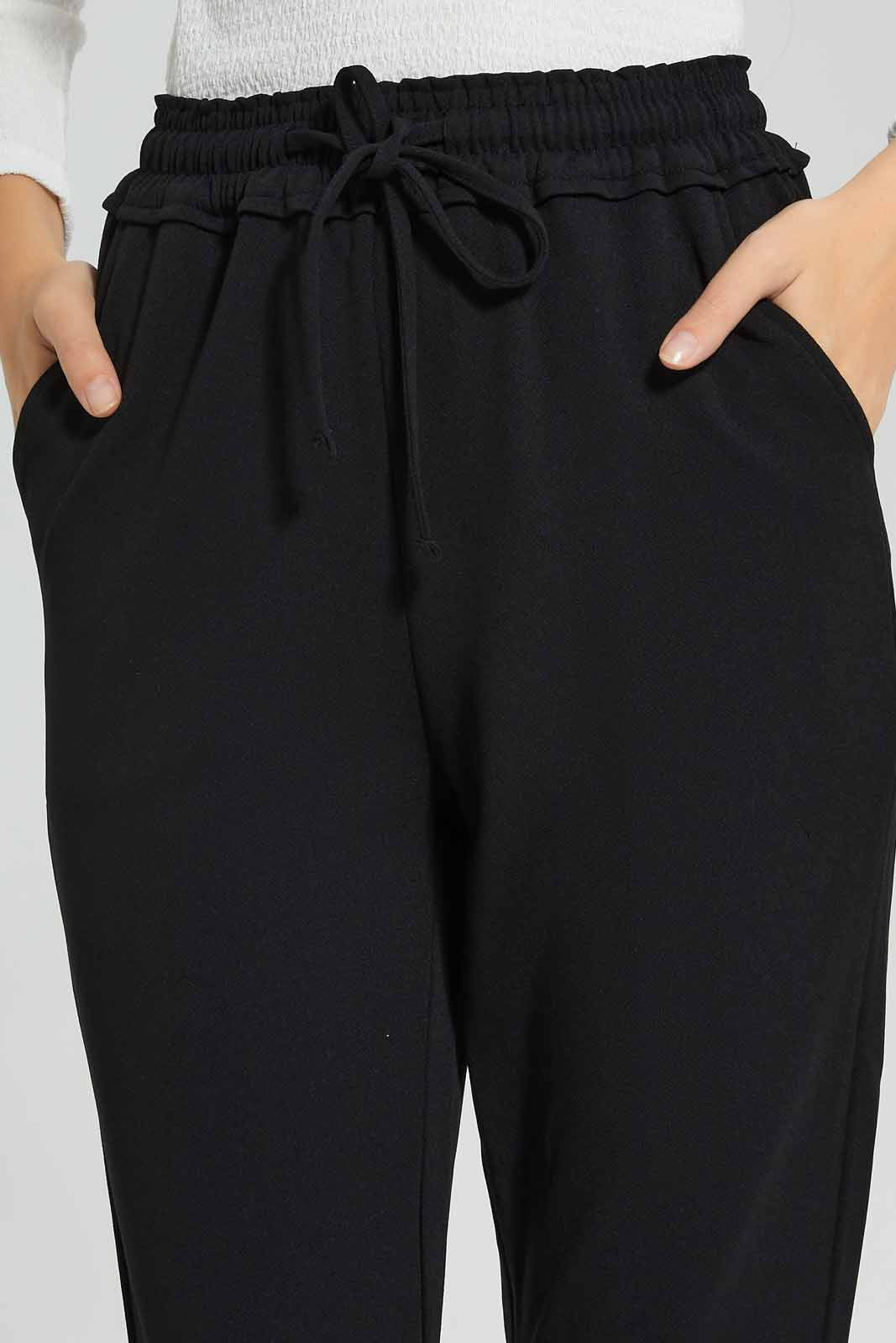 Redtag-Black-Tapered-Leg-Elasticated-Waist-Pant-Category:Trousers,-Colour:Black,-Deals:New-In,-Filter:Women's-Clothing,-KSH,-New-In-Women-APL,-Non-Sale,-Section:Women,-W22O,-Women-Trousers-Women's-