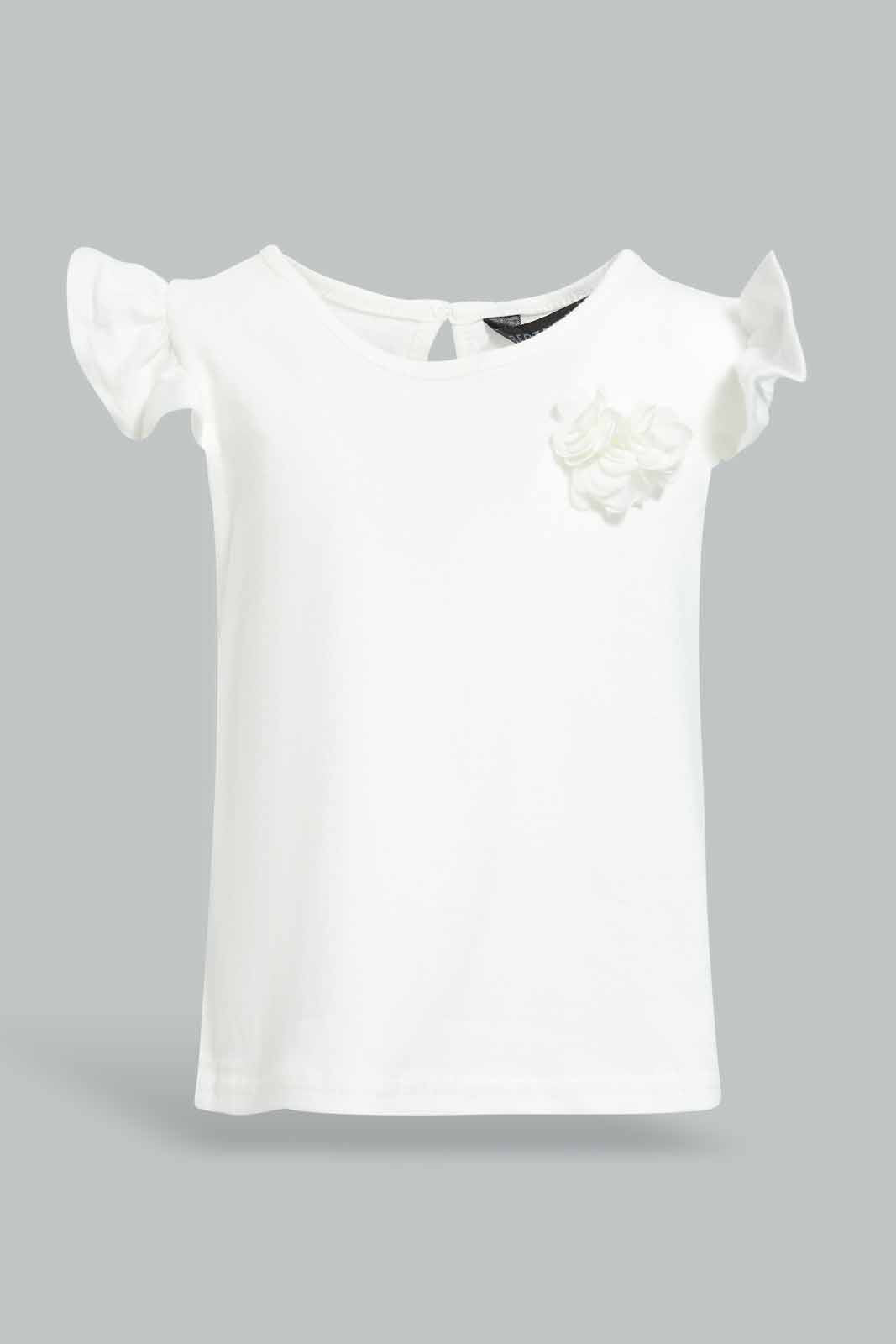 Redtag-White-Applique-Neck-Top-With-Pink-Mesh-Skirt-Category:Sets,-Colour:Apricot,-Deals:New-In,-EID,-Filter:Infant-Girls-(3-to-24-Mths),-ING-Sets,-New-In-ING-APL,-Non-Sale,-Section:Girls-(0-to-14Yrs),-W22O-Infant-Girls-3 to 24 Months