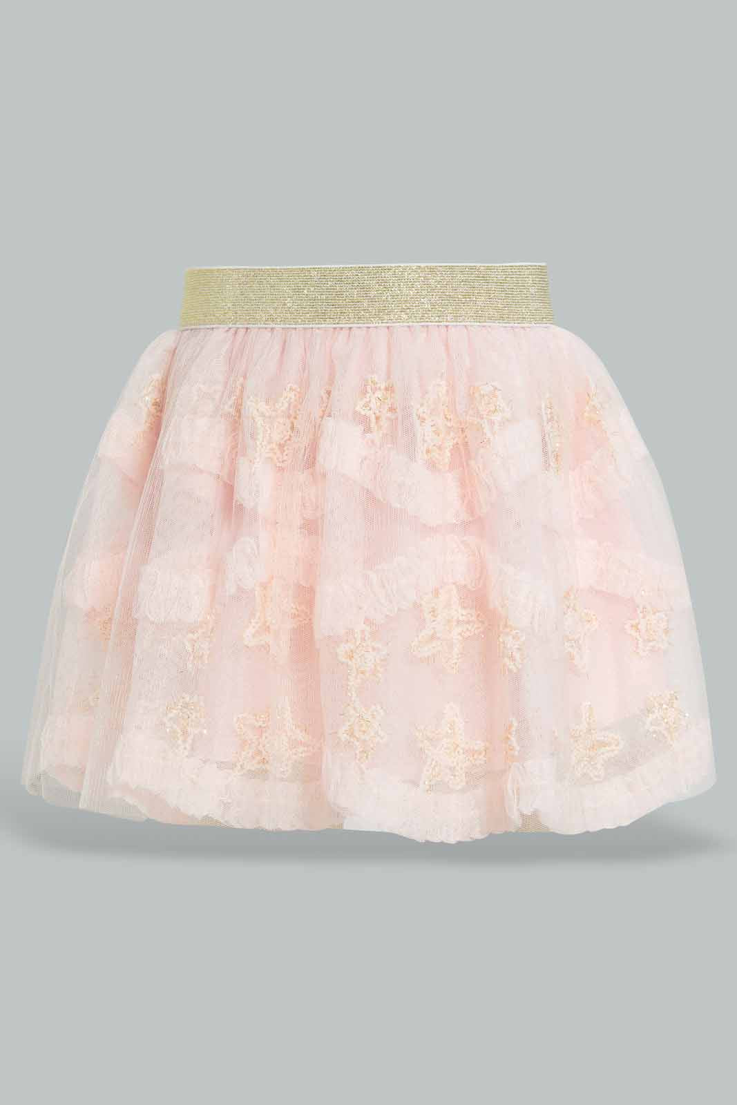 Redtag-White-Applique-Neck-Top-With-Pink-Mesh-Skirt-Category:Sets,-Colour:Apricot,-Deals:New-In,-EID,-Filter:Infant-Girls-(3-to-24-Mths),-ING-Sets,-New-In-ING-APL,-Non-Sale,-Section:Girls-(0-to-14Yrs),-W22O-Infant-Girls-3 to 24 Months