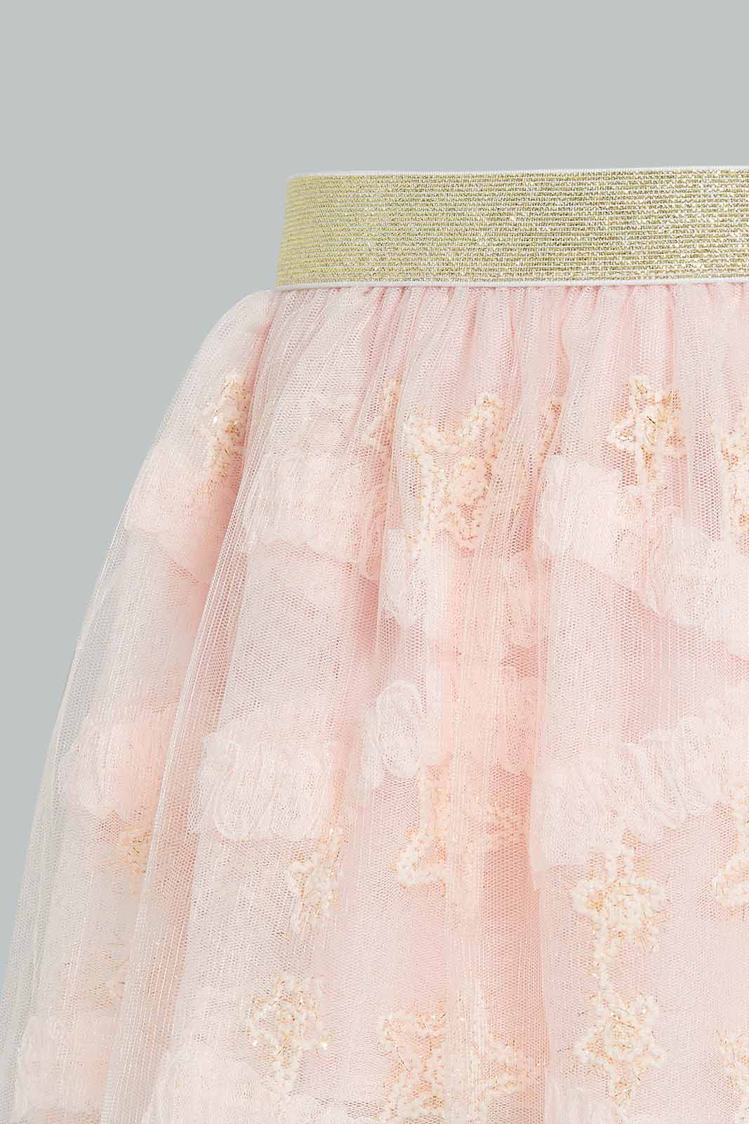 Redtag-White-Applique-Neck-Top-With-Pink-Mesh-Skirt-Category:Sets,-Colour:Apricot,-Deals:New-In,-EID,-Filter:Infant-Girls-(3-to-24-Mths),-ING-Sets,-New-In-ING-APL,-Non-Sale,-Section:Girls-(0-to-14Yrs),-W22O-Infant-Girls-3 to 24 Months