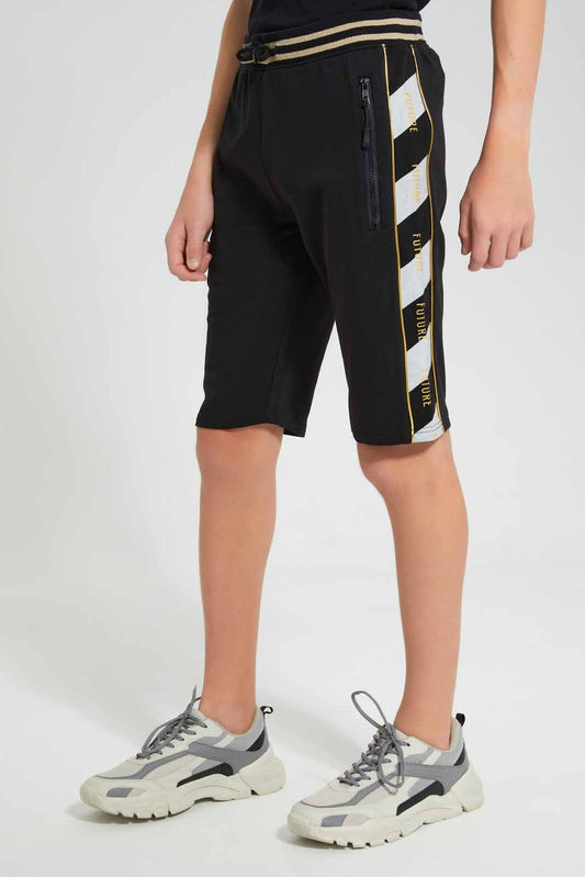 Redtag-Black-Foil-Print-Active-Shorts-BSR-Shorts,-Category:Shorts,-Colour:Black,-Deals:New-In,-Filter:Senior-Boys-(9-to-14-Yrs),-New-In-BSR-APL,-Non-Sale,-Section:Boys-(0-to-14Yrs),-W22O-Senior-Boys-9 to 14 Years