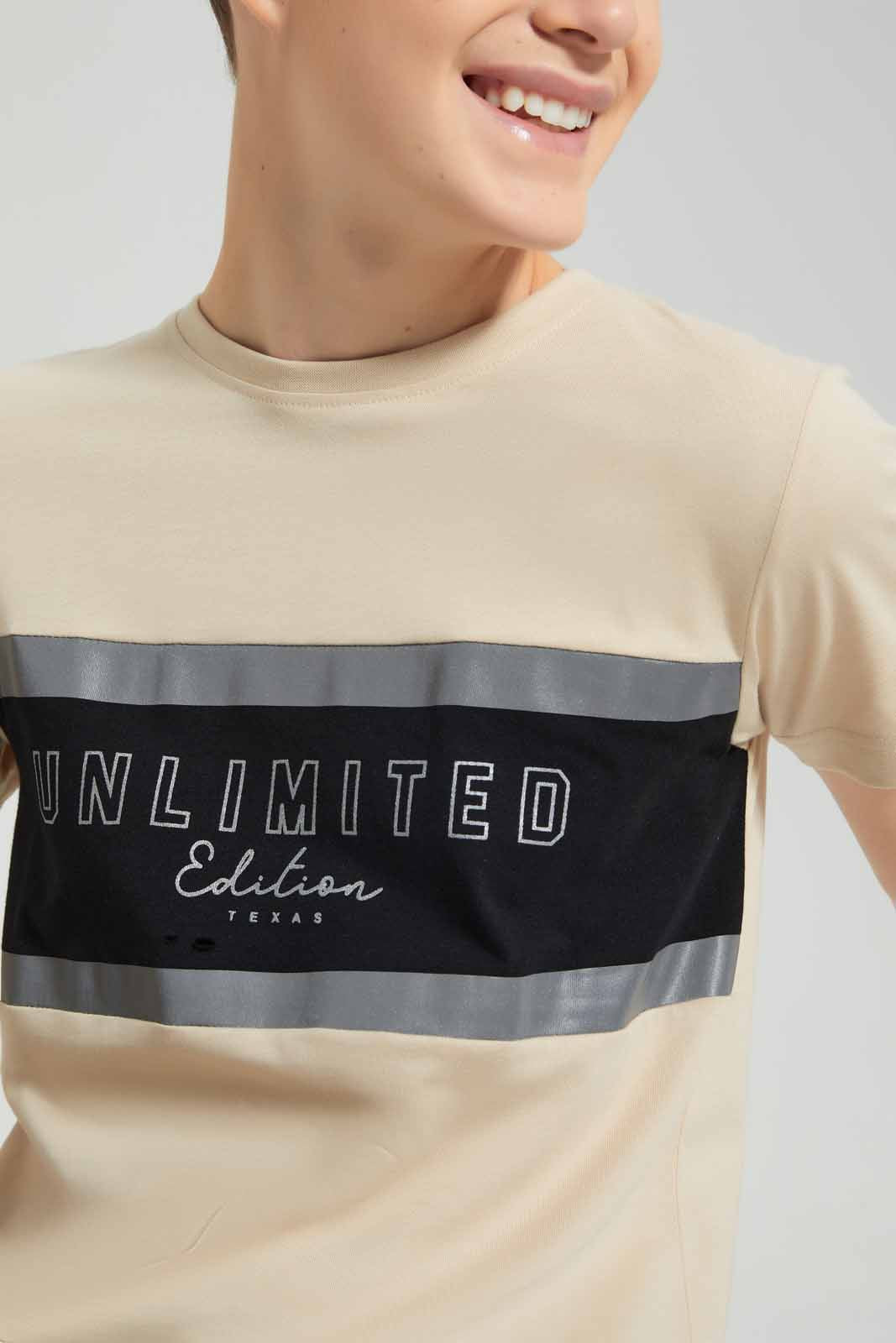 Redtag-Beige-Unlimited-Edition-T-Shirt-BSR-T-Shirts,-Category:T-Shirts,-Colour:Beige,-Deals:New-In,-Festive,-Filter:Senior-Boys-(9-to-14-Yrs),-New-In-BSR-APL,-Non-Sale,-Section:Boys-(0-to-14Yrs),-W22O-Senior-Boys-9 to 14 Years