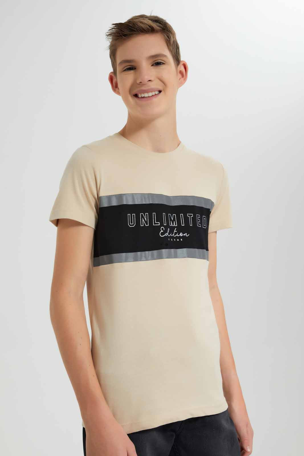 Redtag-Beige-Unlimited-Edition-T-Shirt-BSR-T-Shirts,-Category:T-Shirts,-Colour:Beige,-Deals:New-In,-Festive,-Filter:Senior-Boys-(9-to-14-Yrs),-New-In-BSR-APL,-Non-Sale,-Section:Boys-(0-to-14Yrs),-W22O-Senior-Boys-9 to 14 Years