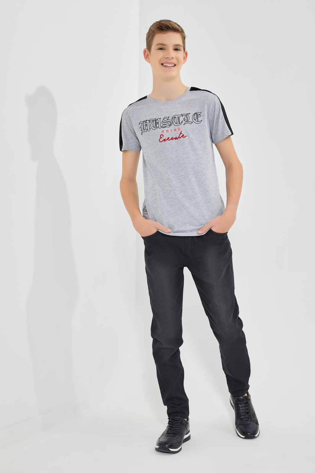 Redtag-Grey-Mel-Hustle-T-Shirt-BSR-T-Shirts,-Category:T-Shirts,-Colour:Grey,-Deals:New-In,-Festive,-Filter:Senior-Boys-(9-to-14-Yrs),-New-In-BSR-APL,-Non-Sale,-Section:Boys-(0-to-14Yrs),-W22O-Senior-Boys-9 to 14 Years