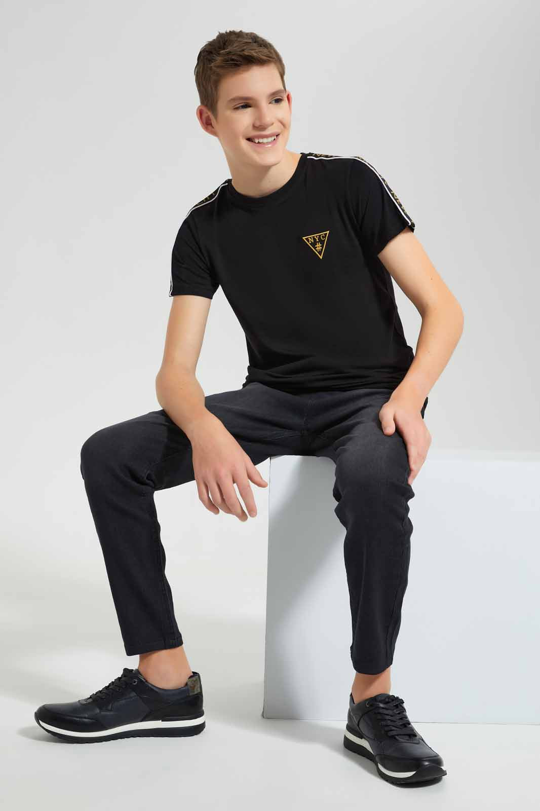Redtag-Black-NYC-T-Shirt-BSR-T-Shirts,-Category:T-Shirts,-Colour:Black,-Deals:New-In,-Festive,-Filter:Senior-Boys-(9-to-14-Yrs),-New-In-BSR-APL,-Non-Sale,-Section:Boys-(0-to-14Yrs),-W22O-Senior-Boys-9 to 14 Years