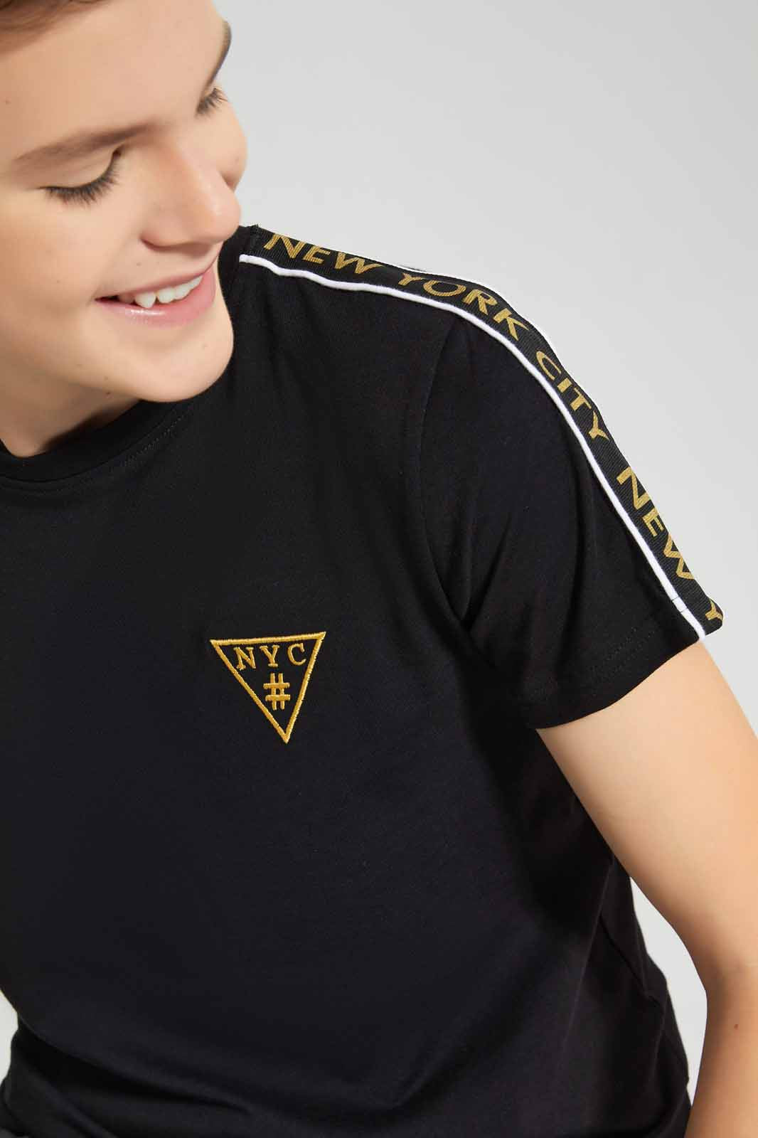 Redtag-Black-NYC-T-Shirt-BSR-T-Shirts,-Category:T-Shirts,-Colour:Black,-Deals:New-In,-Festive,-Filter:Senior-Boys-(9-to-14-Yrs),-New-In-BSR-APL,-Non-Sale,-Section:Boys-(0-to-14Yrs),-W22O-Senior-Boys-9 to 14 Years