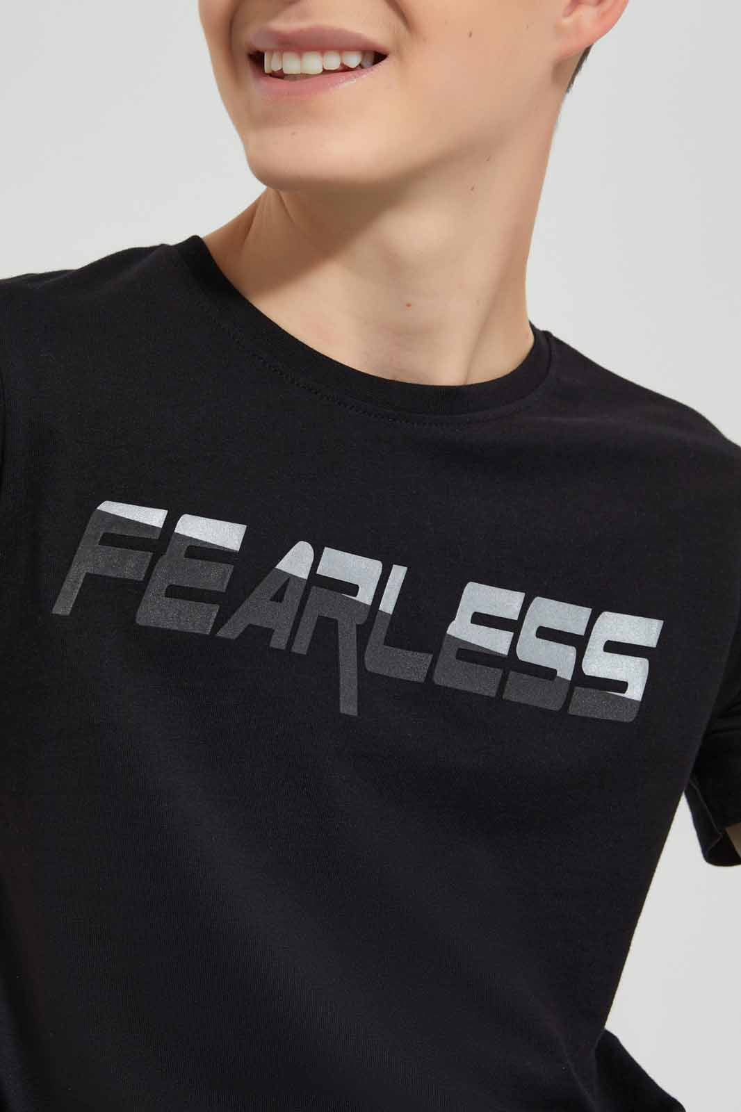 Redtag-Black-Fearless-T-Shirt-BSR-T-Shirts,-Category:T-Shirts,-Colour:Black,-Deals:New-In,-Festive,-Filter:Senior-Boys-(9-to-14-Yrs),-New-In-BSR-APL,-Non-Sale,-Section:Boys-(0-to-14Yrs),-W22O-Senior-Boys-9 to 14 Years