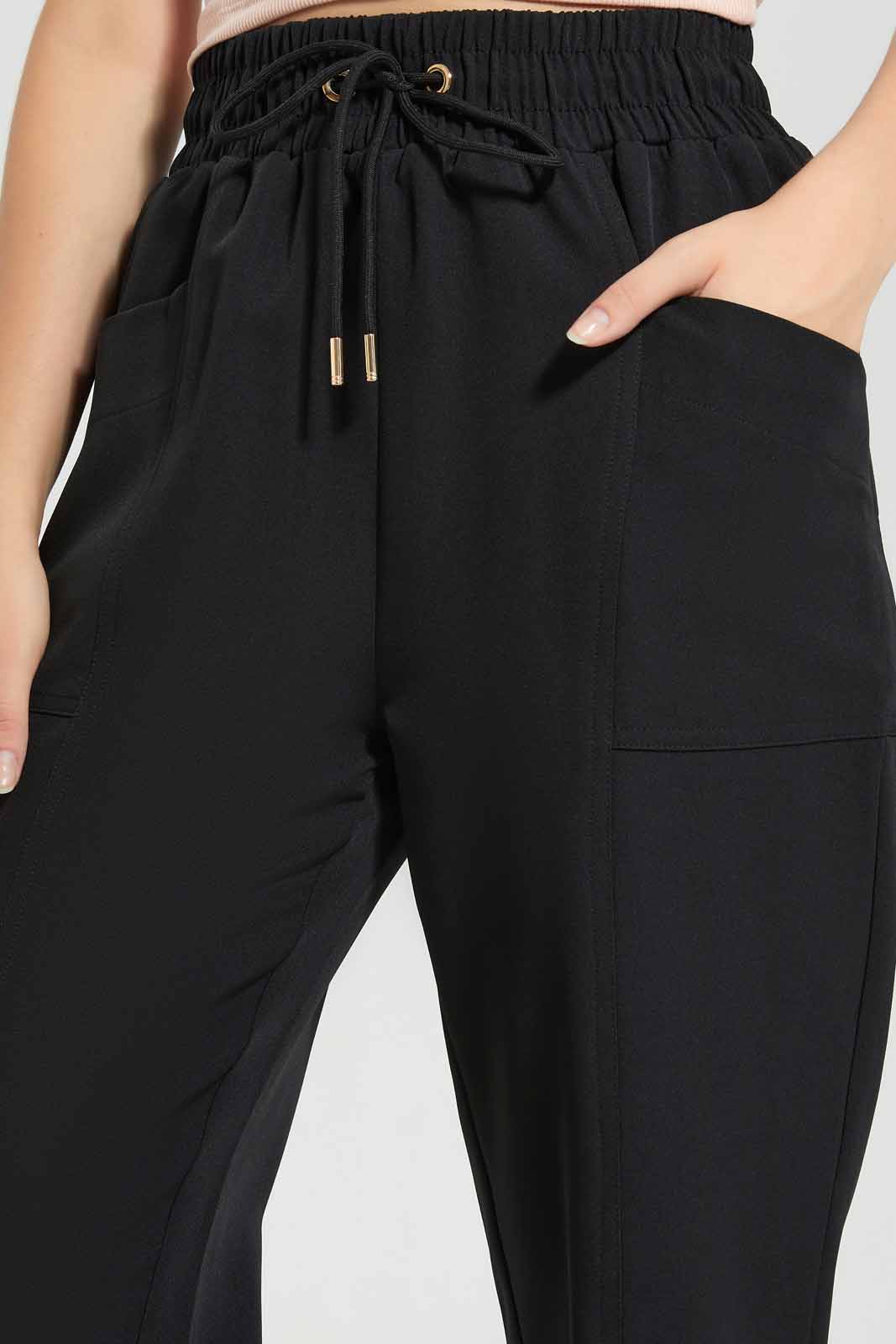 Redtag-Black-Tapered-Leg-Elasticated-Waist-Pants-Category:Trousers,-Colour:Black,-Deals:New-In,-Filter:Women's-Clothing,-New-In-Women-APL,-Non-Sale,-Section:Women,-W22O,-Women-Trousers-Women's-