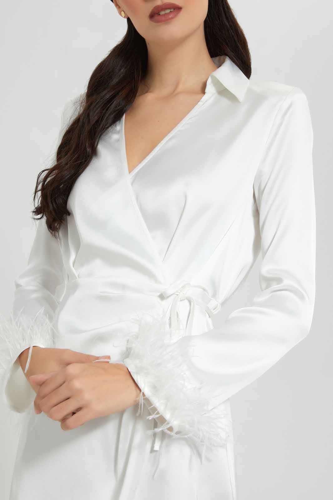 Redtag-White-Around-Dress-With-Feather-Details-At-Sleeves-Category:Dresses,-Colour:White,-Deals:New-In,-EID,-Filter:Women's-Clothing,-New-In-Women-APL,-Non-Sale,-Section:Women,-W22O,-Women-Dresses-Women's-