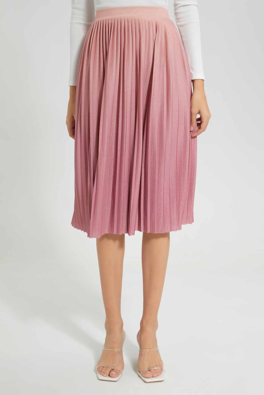 Redtag-Pink-Pleated-Shimmer-Skirt-Category:Skirts,-Colour:Apricot,-Deals:New-In,-EID,-Filter:Women's-Clothing,-New-In-Women-APL,-Non-Sale,-Section:Women,-W22O,-Women-Skirts-Women's-