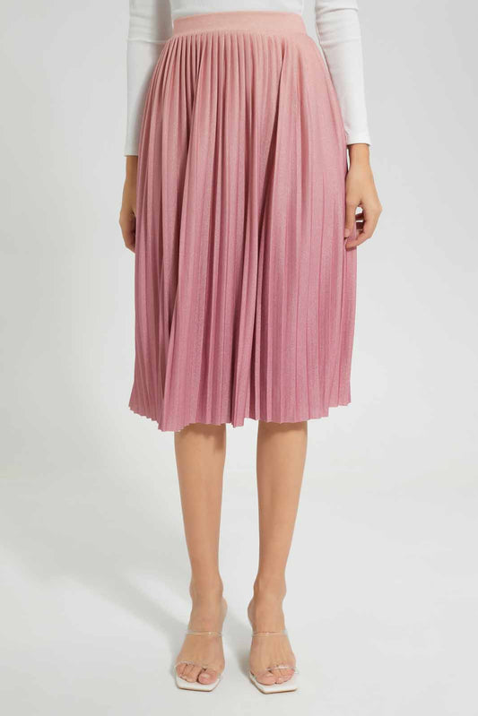 Redtag-Pink-Pleated-Shimmer-Skirt-Category:Skirts,-Colour:Apricot,-Deals:New-In,-EID,-Filter:Women's-Clothing,-New-In-Women-APL,-Non-Sale,-Section:Women,-W22O,-Women-Skirts-Women's-