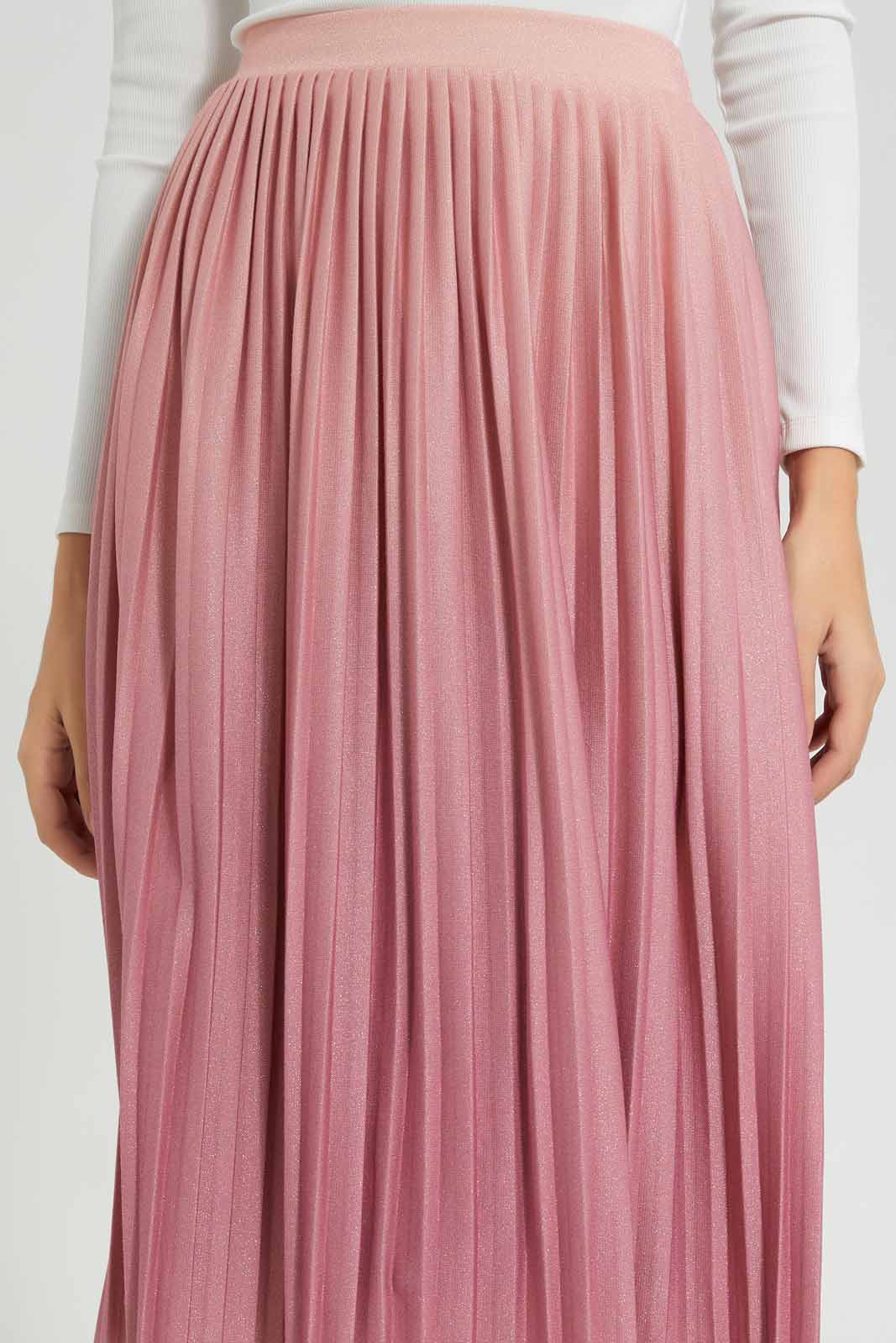Redtag-Pink-Pleated-Shimmer-Skirt-Category:Skirts,-Colour:Apricot,-Deals:New-In,-EID,-Filter:Women's-Clothing,-New-In-Women-APL,-Non-Sale,-Section:Women,-W22O,-Women-Skirts-Women's-
