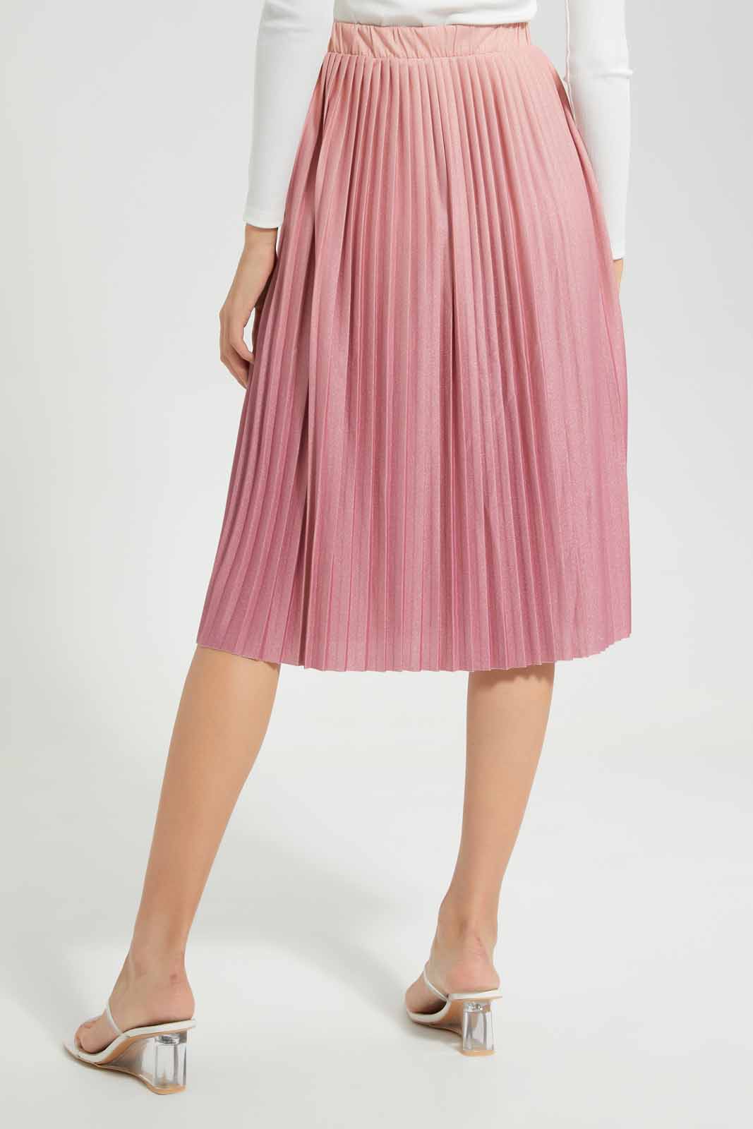 Redtag-Pink-Pleated-Shimmer-Skirt-Category:Skirts,-Colour:Apricot,-Deals:New-In,-EID,-Filter:Women's-Clothing,-New-In-Women-APL,-Non-Sale,-Section:Women,-W22O,-Women-Skirts-Women's-