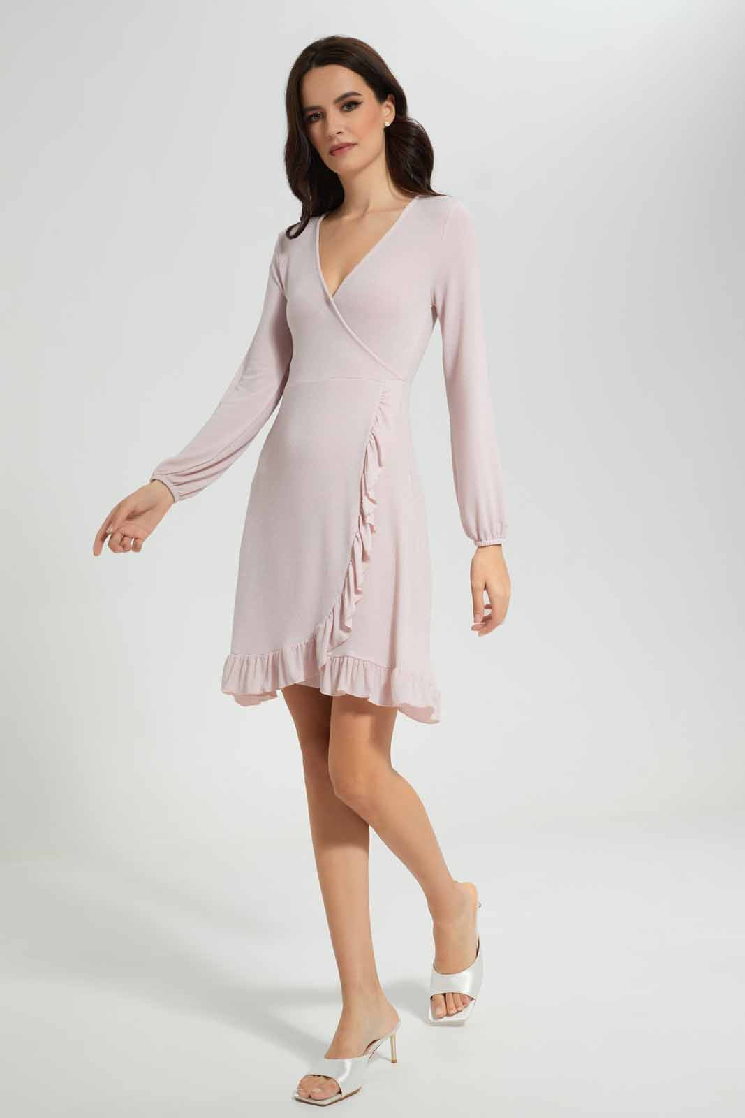 Redtag-Pink-Shimmery-Dress-Category:Dresses,-Colour:Apricot,-Deals:New-In,-EID,-Filter:Women's-Clothing,-New-In-Women-APL,-Non-Sale,-Section:Women,-W22O,-Women-Dresses-Women's-