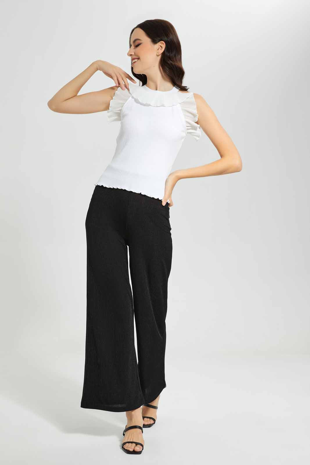 Redtag-White-Ruffled-Knit-Top-Category:Tops,-Colour:White,-Deals:New-In,-Filter:Women's-Clothing,-New-In-Women-APL,-Non-Sale,-Section:Women,-W22O,-Women-Tops-Women's-