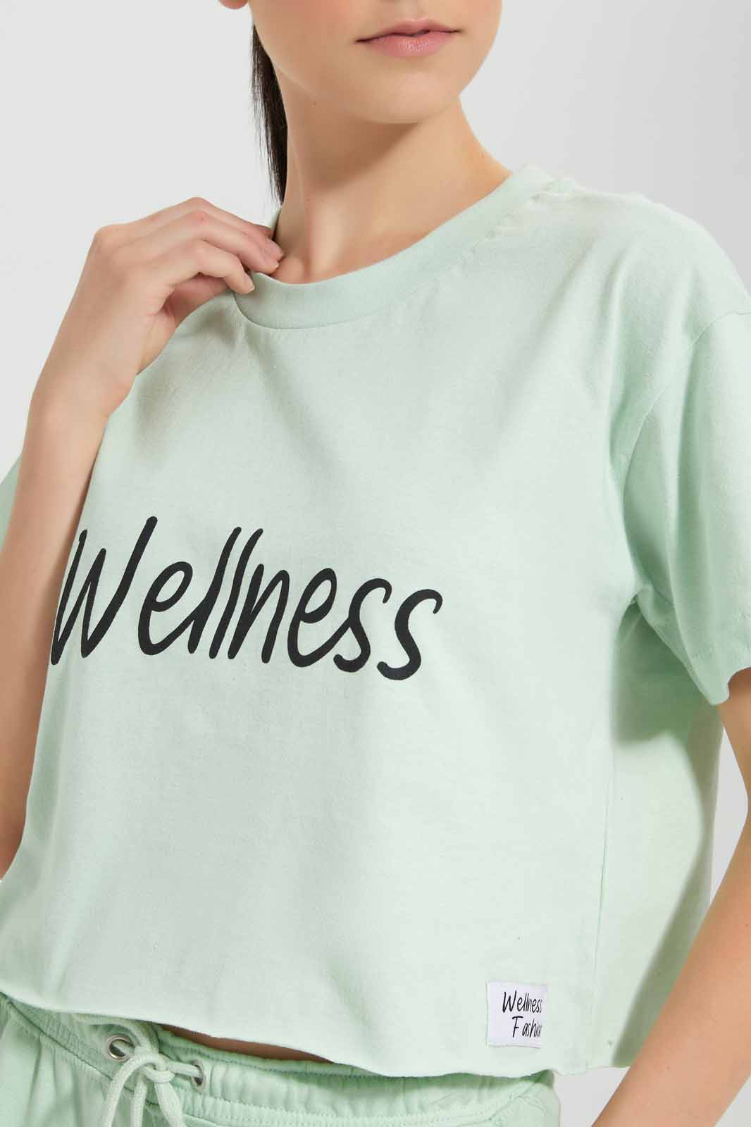 Redtag-Green-Sage-BCI-Cropped-T-Shirt-With-Placement-Print-Category:T-Shirts,-Colour:Green,-Deals:New-In,-Filter:Women's-Clothing,-New-In-Women,-Non-Sale,-Section:Women,-W22O,-Women-T-Shirts-Women's-