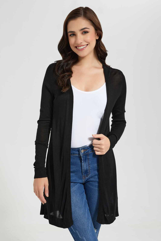 Redtag-Black-Long-Sleeves-Cardigan-Category:Cardigans,-Colour:Black,-Deals:New-In,-Filter:Women's-Clothing,-New-In-Women,-Non-Sale,-Section:Women,-W22O,-Women-Cardigans-Women's-