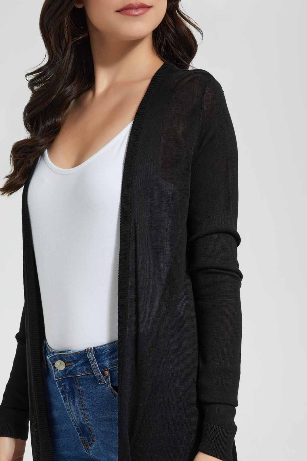 Redtag-Black-Long-Sleeves-Cardigan-Category:Cardigans,-Colour:Black,-Deals:New-In,-Filter:Women's-Clothing,-New-In-Women,-Non-Sale,-Section:Women,-W22O,-Women-Cardigans-Women's-