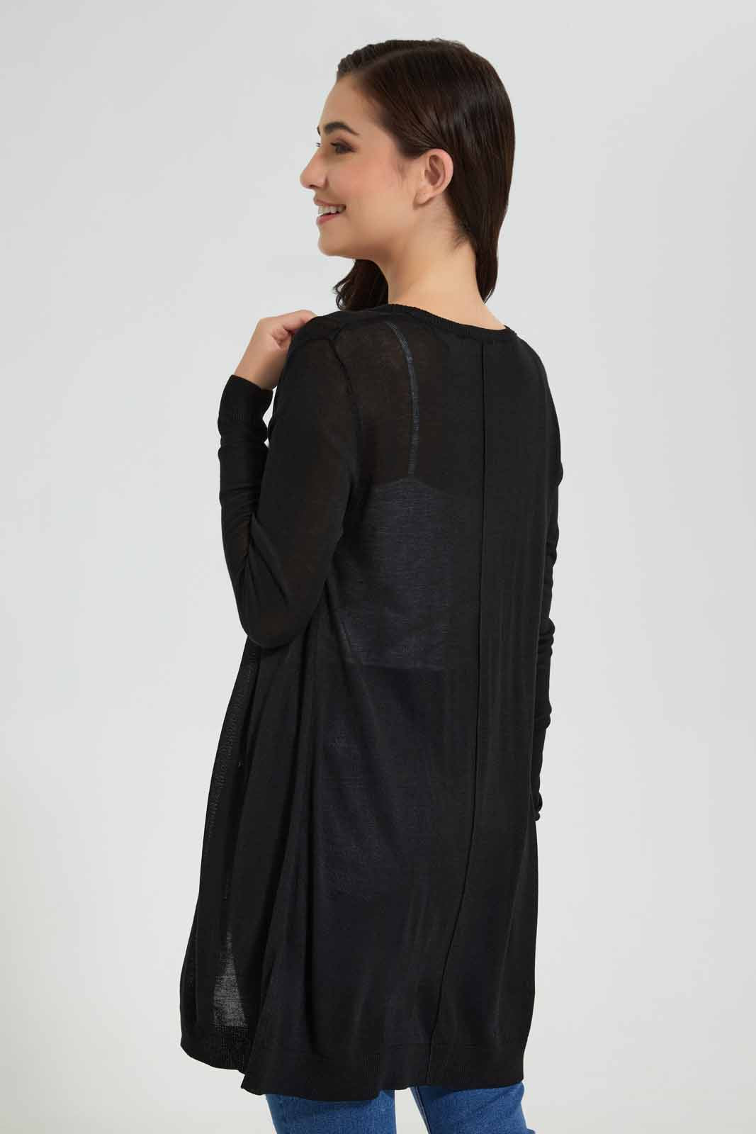 Redtag-Black-Long-Sleeves-Cardigan-Category:Cardigans,-Colour:Black,-Deals:New-In,-Filter:Women's-Clothing,-New-In-Women,-Non-Sale,-Section:Women,-W22O,-Women-Cardigans-Women's-