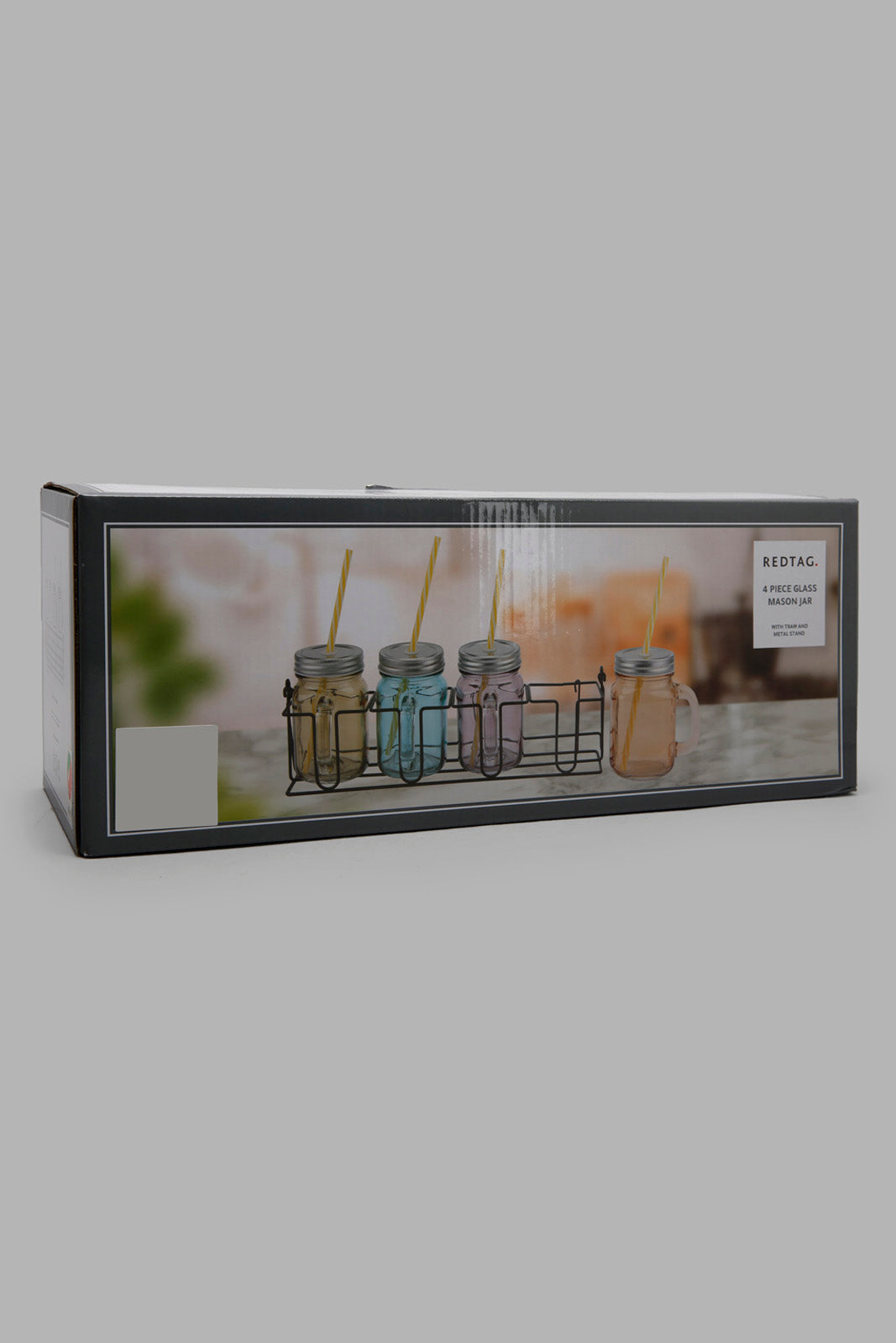 Redtag-Assorted-Glass-Mason-Jar-With-Stand(5-Piece)-Category:Glasses,-Colour:Assorted,-Deals:New-In,-Filter:Home-Dining,-HMW-DIN-Drinkware,-New-In-HMW-DIN,-Non-Sale,-Section:Homewares,-W22A-Home-Dining-