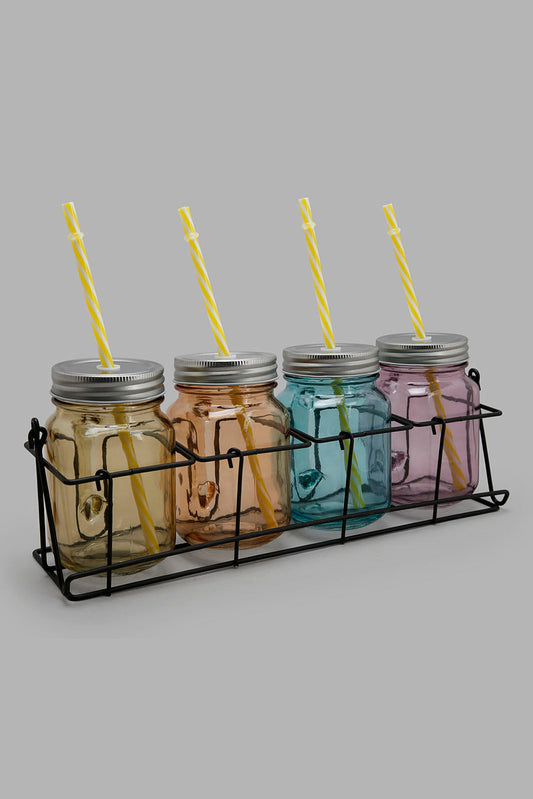 Redtag-Assorted-Glass-Mason-Jar-With-Stand(5-Piece)-Category:Glasses,-Colour:Assorted,-Deals:New-In,-Filter:Home-Dining,-HMW-DIN-Drinkware,-New-In-HMW-DIN,-Non-Sale,-Section:Homewares,-W22A-Home-Dining-