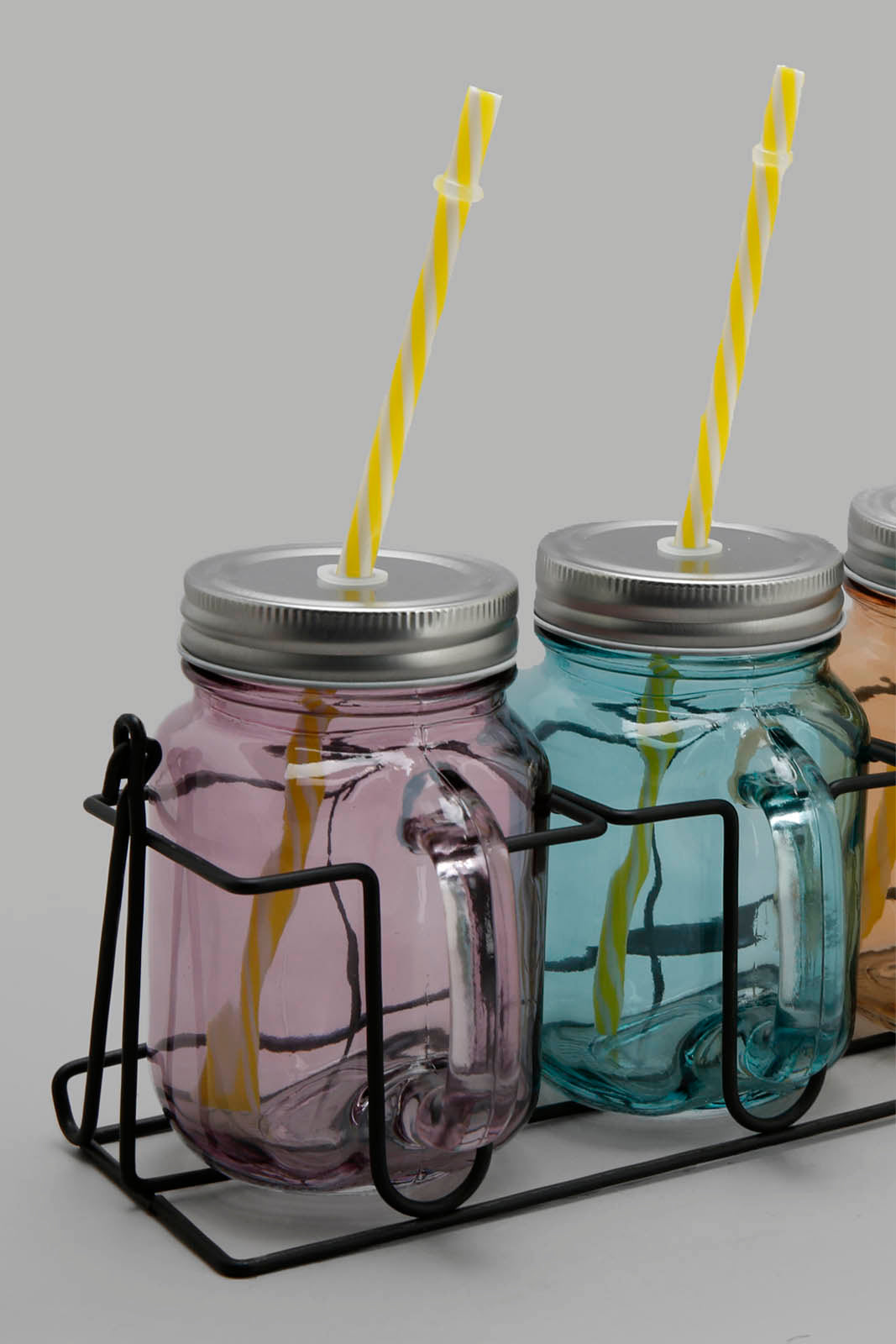Redtag-Assorted-Glass-Mason-Jar-With-Stand(5-Piece)-Category:Glasses,-Colour:Assorted,-Deals:New-In,-Filter:Home-Dining,-HMW-DIN-Drinkware,-New-In-HMW-DIN,-Non-Sale,-Section:Homewares,-W22A-Home-Dining-