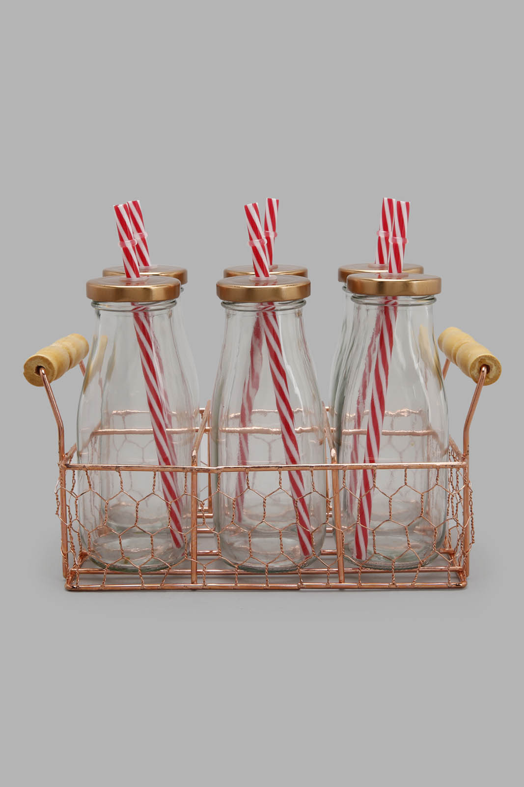 Redtag-Clear-Glass-Bottle-With-Straw(6-Piece)-Category:Glasses,-Colour:Clear,-Deals:New-In,-Filter:Home-Dining,-HMW-DIN-Drinkware,-New-In-HMW-DIN,-Non-Sale,-Section:Homewares,-W22A-Home-Dining-