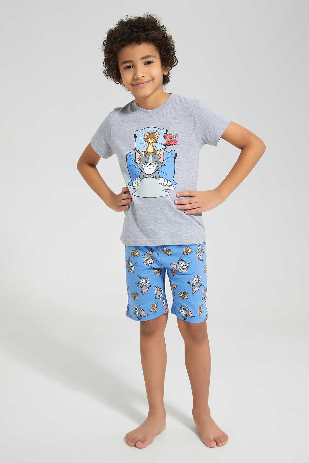 Redtag-Grey-Marl-Tom-And-Jerry-SPJ-Set-BOY-Pyjama-Sets,-Category:Pyjama-Sets,-CHR,-Colour:Grey,-Deals:New-In,-Filter:Boys-(2-to-8-Yrs),-New-In-BOY,-Non-Sale,-Section:Boys-(0-to-14Yrs),-W22O-Boys-2 to 8 Years