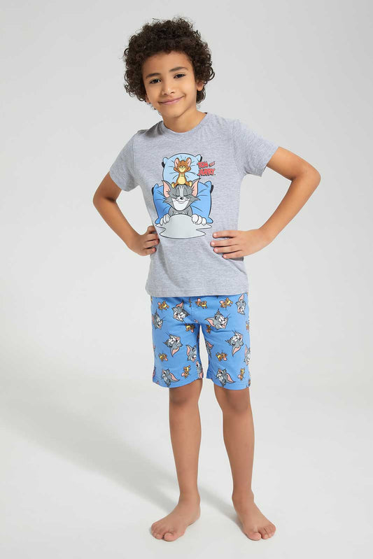 Redtag-Grey-Marl-Tom-And-Jerry-SPJ-Set-BOY-Pyjama-Sets,-Category:Pyjama-Sets,-CHR,-Colour:Grey,-Deals:New-In,-Filter:Boys-(2-to-8-Yrs),-New-In-BOY,-Non-Sale,-Section:Boys-(0-to-14Yrs),-W22O-Boys-2 to 8 Years