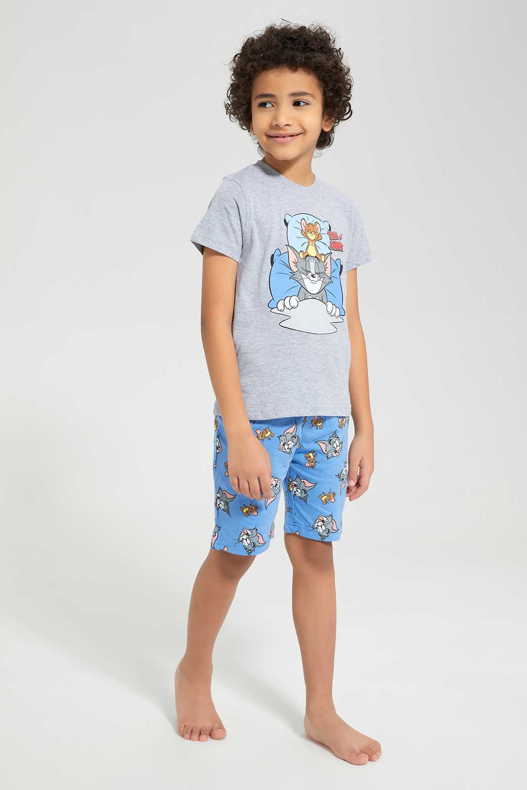 Redtag-Grey-Marl-Tom-And-Jerry-SPJ-Set-BOY-Pyjama-Sets,-Category:Pyjama-Sets,-CHR,-Colour:Grey,-Deals:New-In,-Filter:Boys-(2-to-8-Yrs),-New-In-BOY,-Non-Sale,-Section:Boys-(0-to-14Yrs),-W22O-Boys-2 to 8 Years