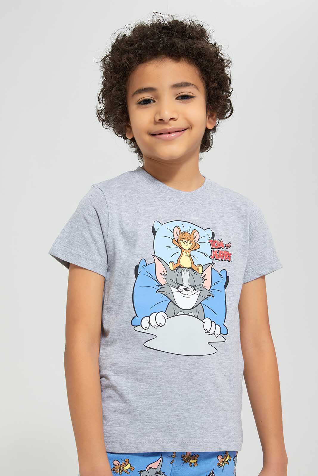 Redtag-Grey-Marl-Tom-And-Jerry-SPJ-Set-BOY-Pyjama-Sets,-Category:Pyjama-Sets,-CHR,-Colour:Grey,-Deals:New-In,-Filter:Boys-(2-to-8-Yrs),-New-In-BOY,-Non-Sale,-Section:Boys-(0-to-14Yrs),-W22O-Boys-2 to 8 Years