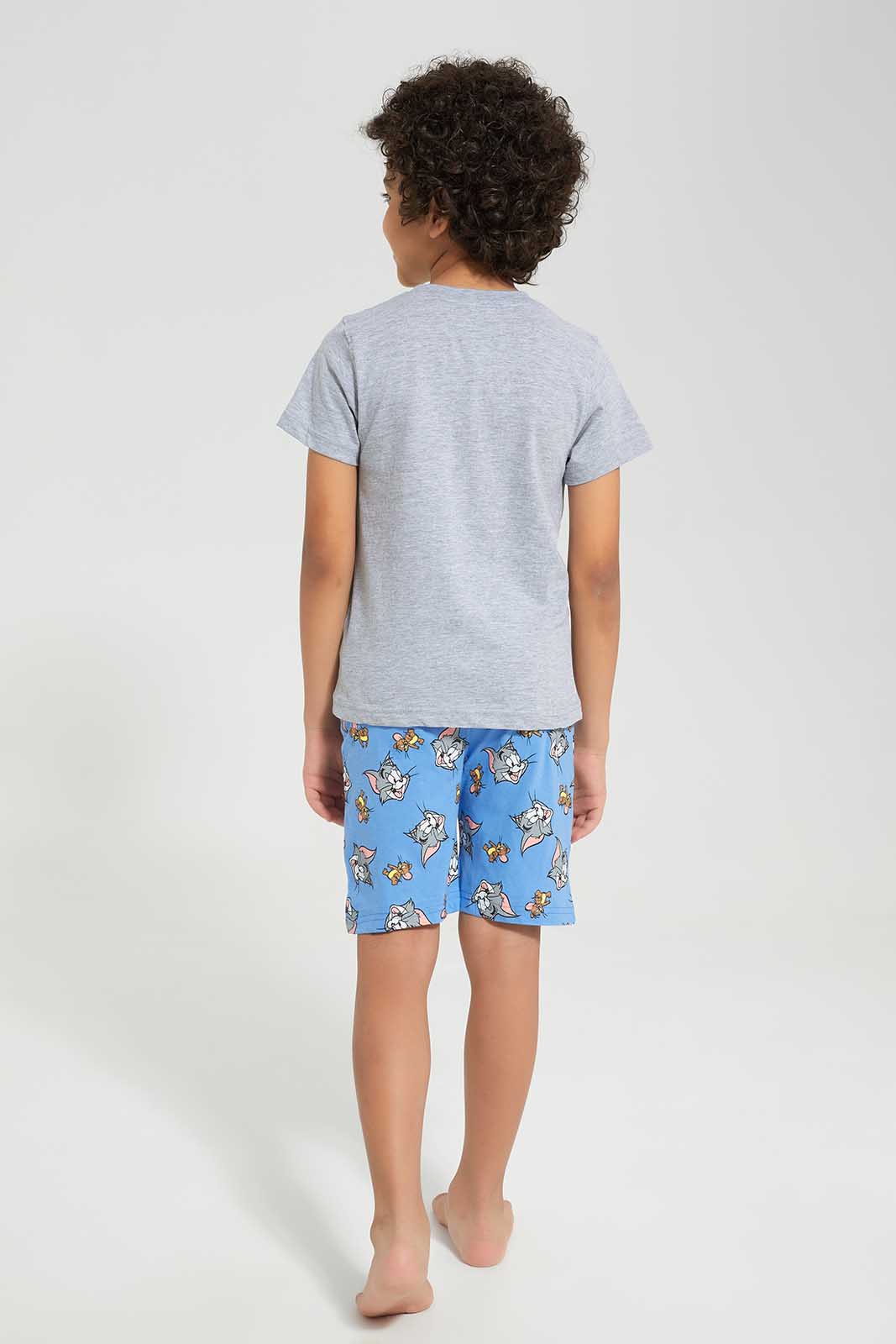 Redtag-Grey-Marl-Tom-And-Jerry-SPJ-Set-BOY-Pyjama-Sets,-Category:Pyjama-Sets,-CHR,-Colour:Grey,-Deals:New-In,-Filter:Boys-(2-to-8-Yrs),-New-In-BOY,-Non-Sale,-Section:Boys-(0-to-14Yrs),-W22O-Boys-2 to 8 Years