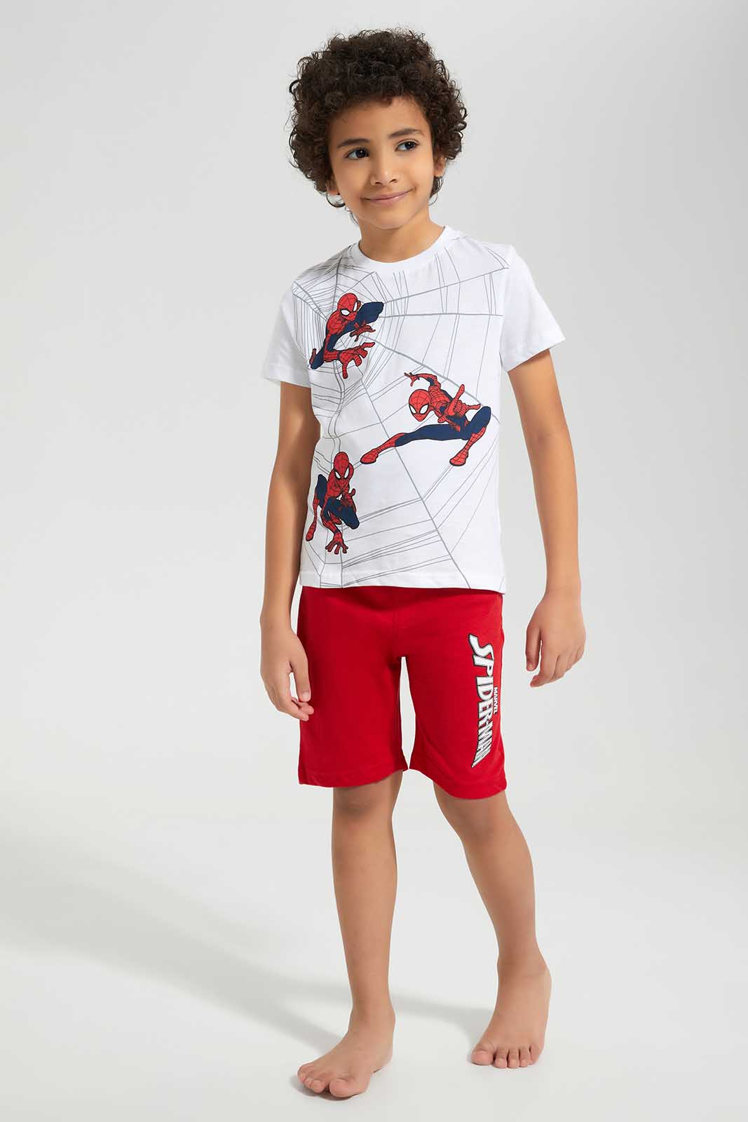 Redtag-White-Spiderman-Tshirt-And-Short-PJ-BOY-Pyjama-Sets,-Category:Pyjama-Sets,-CHR,-Colour:White,-Deals:New-In,-Filter:Boys-(2-to-8-Yrs),-New-In-BOY,-Non-Sale,-Section:Boys-(0-to-14Yrs),-W22O-Boys-2 to 8 Years
