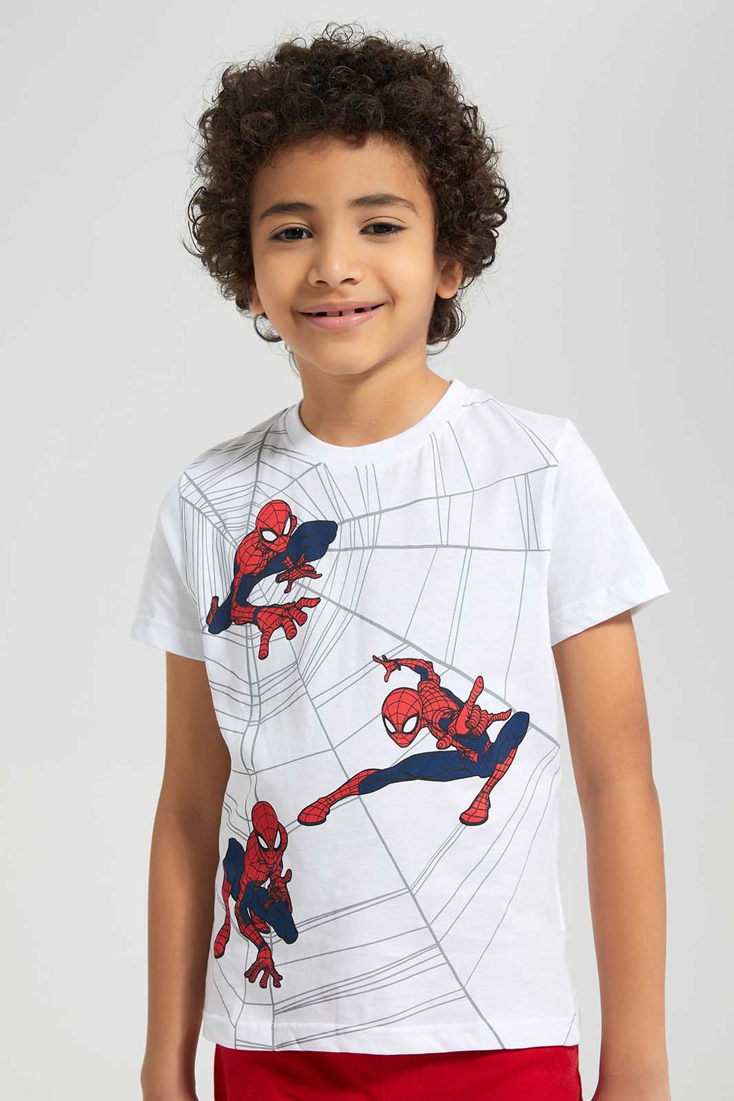 Redtag-White-Spiderman-Tshirt-And-Short-PJ-BOY-Pyjama-Sets,-Category:Pyjama-Sets,-CHR,-Colour:White,-Deals:New-In,-Filter:Boys-(2-to-8-Yrs),-New-In-BOY,-Non-Sale,-Section:Boys-(0-to-14Yrs),-W22O-Boys-2 to 8 Years