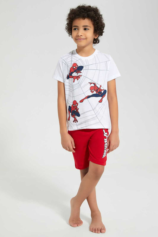 Redtag-White-Spiderman-Tshirt-And-Short-PJ-BOY-Pyjama-Sets,-Category:Pyjama-Sets,-CHR,-Colour:White,-Deals:New-In,-Filter:Boys-(2-to-8-Yrs),-New-In-BOY,-Non-Sale,-Section:Boys-(0-to-14Yrs),-W22O-Boys-2 to 8 Years