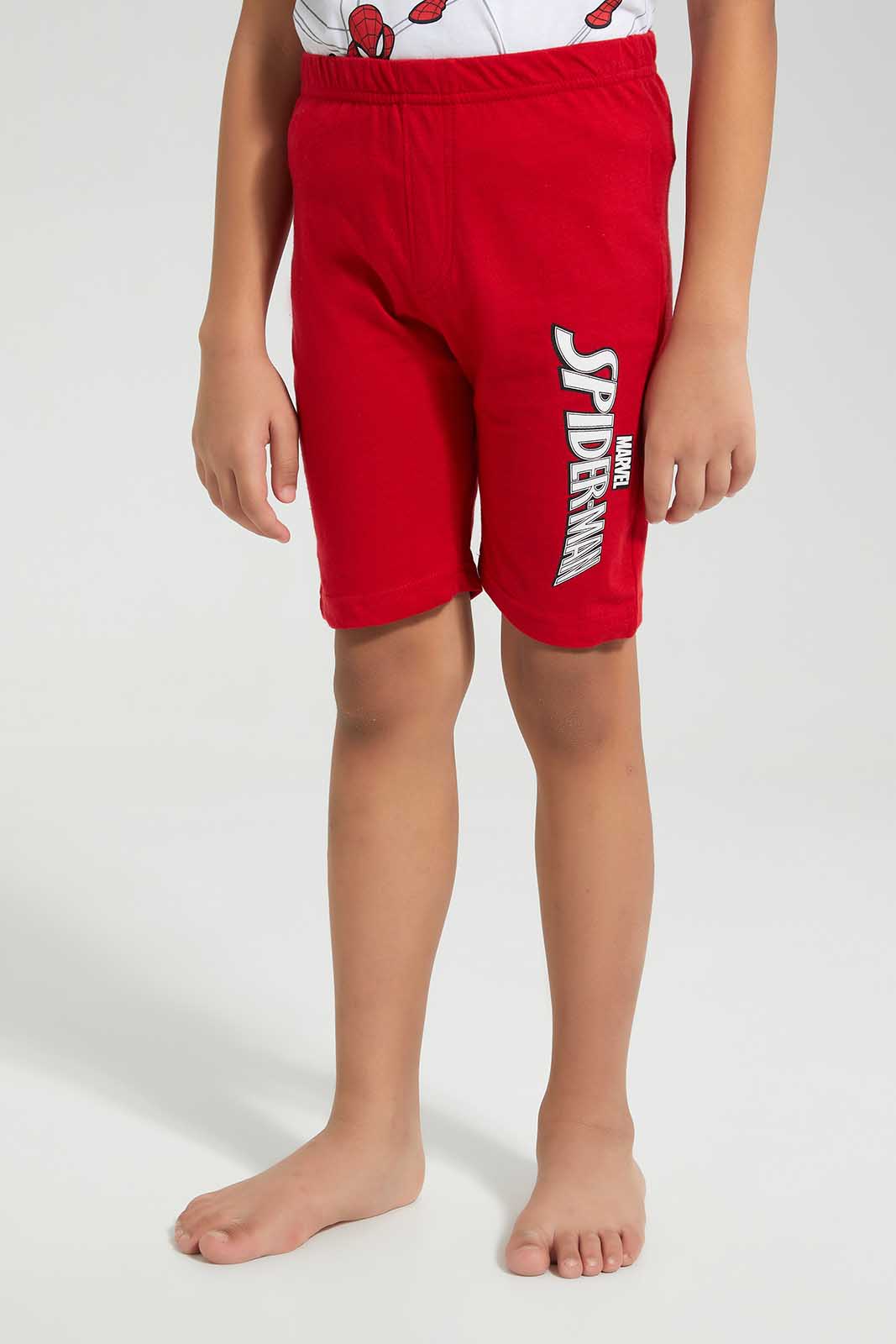 Redtag-White-Spiderman-Tshirt-And-Short-PJ-BOY-Pyjama-Sets,-Category:Pyjama-Sets,-CHR,-Colour:White,-Deals:New-In,-Filter:Boys-(2-to-8-Yrs),-New-In-BOY,-Non-Sale,-Section:Boys-(0-to-14Yrs),-W22O-Boys-2 to 8 Years