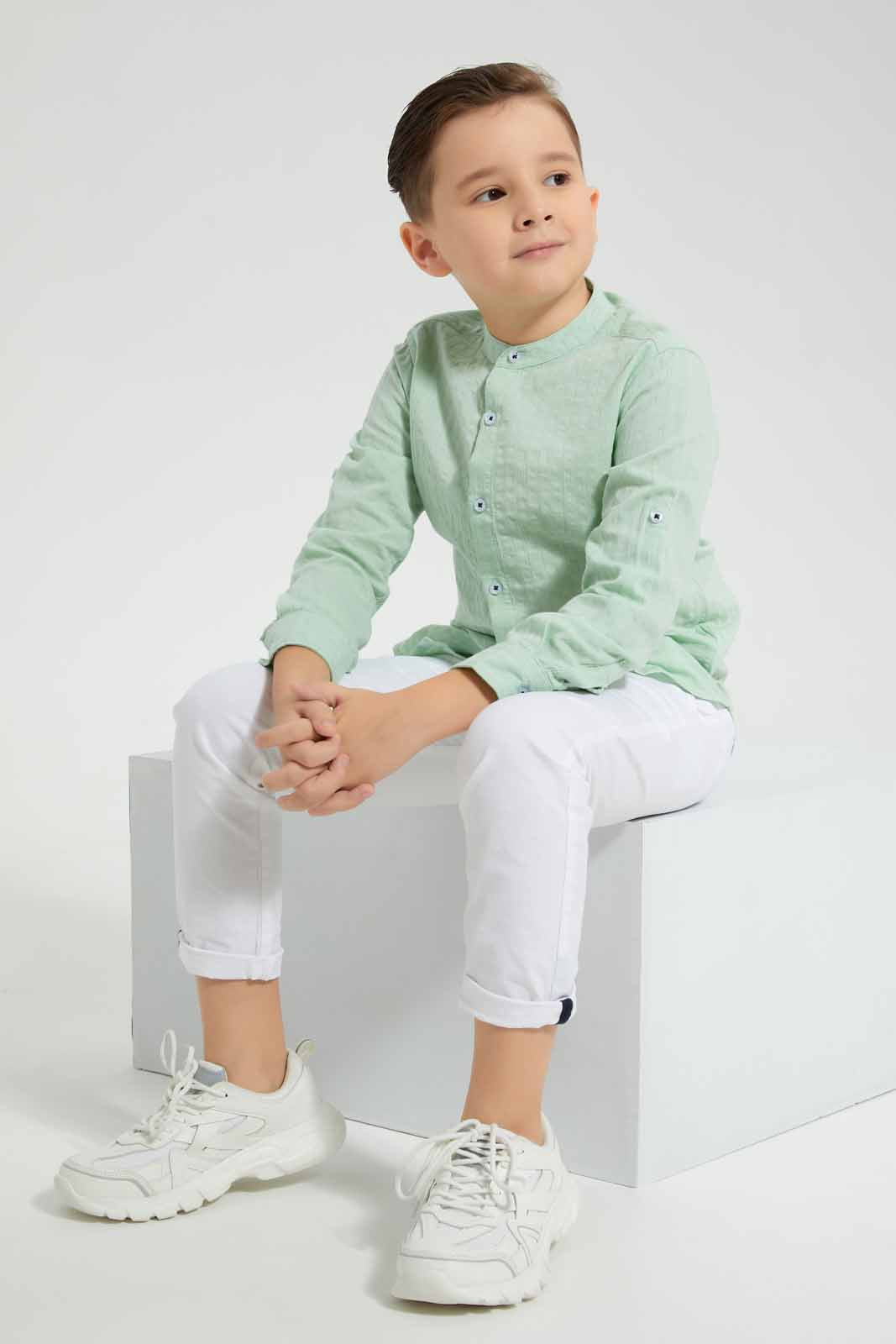 Mint Seesucker Mandarin Shirt