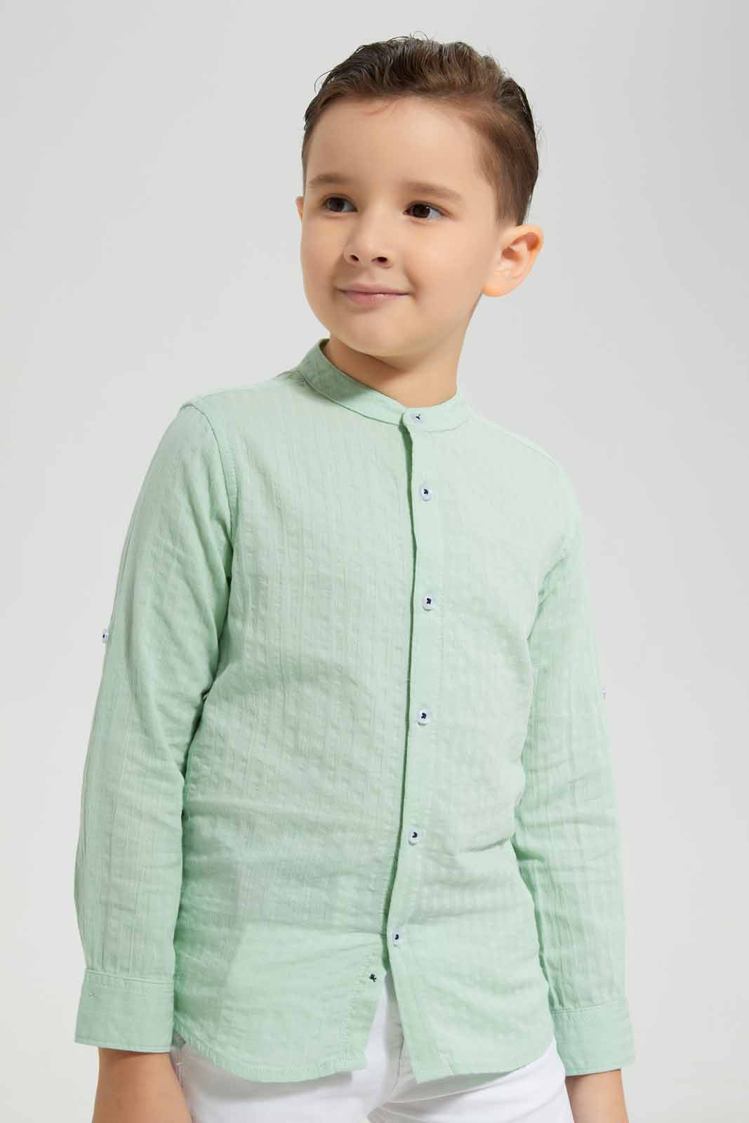 Mint Seesucker Mandarin Shirt