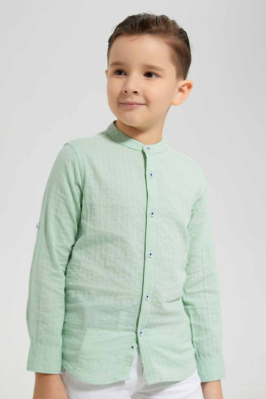 Mint Seesucker Mandarin Shirt