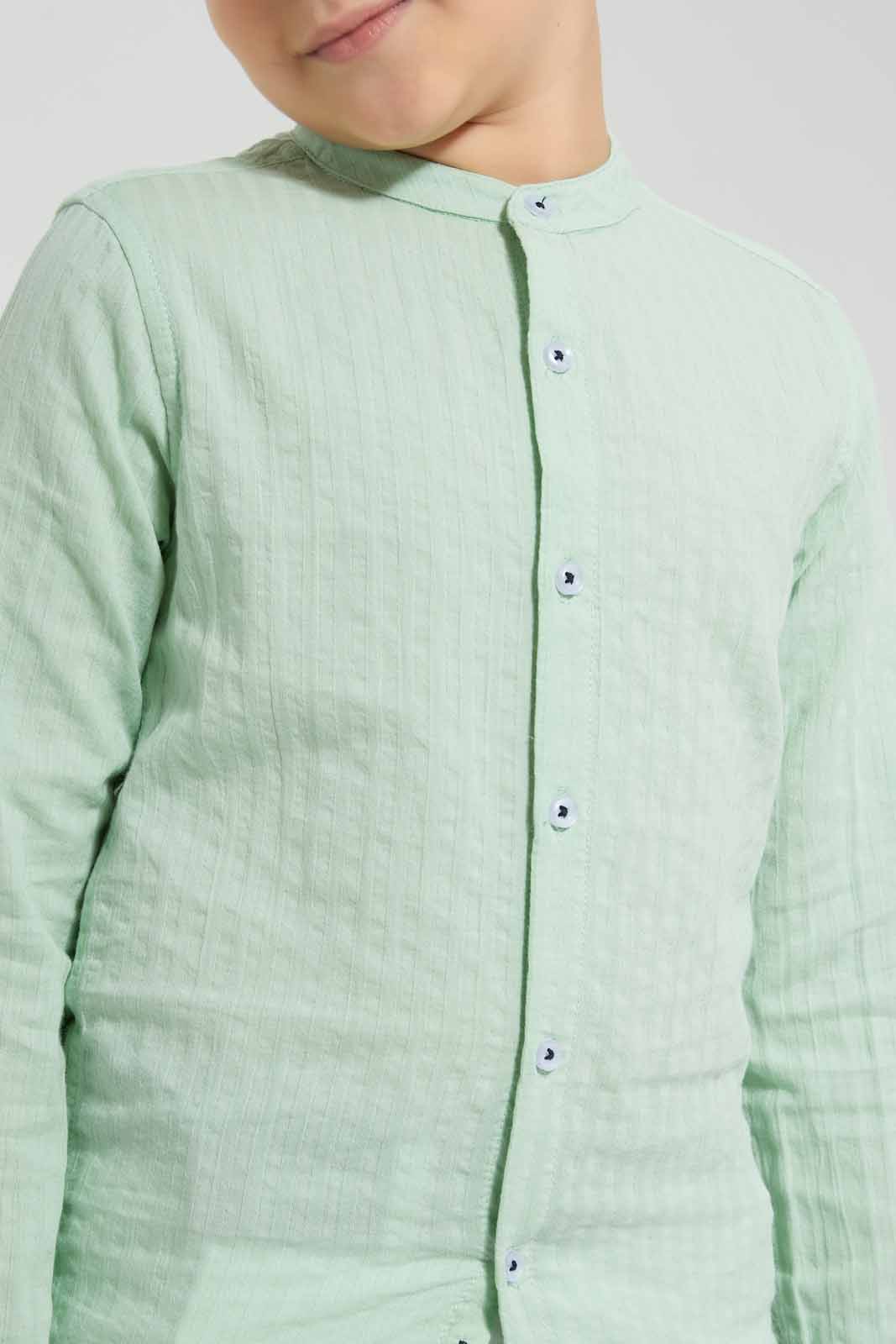 Mint Seesucker Mandarin Shirt