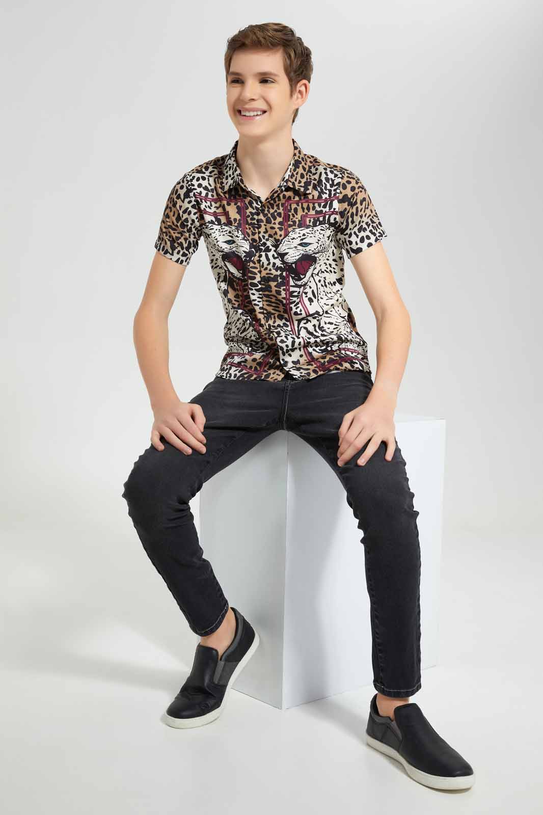 Redtag-Beige-Cheetah-Print-Shirt-BSR-Shirts,-Category:Shirts,-Colour:Beige,-Deals:New-In,-EID,-Filter:Senior-Boys-(9-to-14-Yrs),-New-In-BSR-APL,-Non-Sale,-Section:Boys-(0-to-14Yrs),-W22O-Senior-Boys-9 to 14 Years