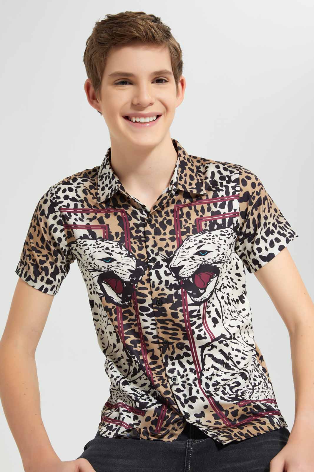 Redtag-Beige-Cheetah-Print-Shirt-BSR-Shirts,-Category:Shirts,-Colour:Beige,-Deals:New-In,-EID,-Filter:Senior-Boys-(9-to-14-Yrs),-New-In-BSR-APL,-Non-Sale,-Section:Boys-(0-to-14Yrs),-W22O-Senior-Boys-9 to 14 Years