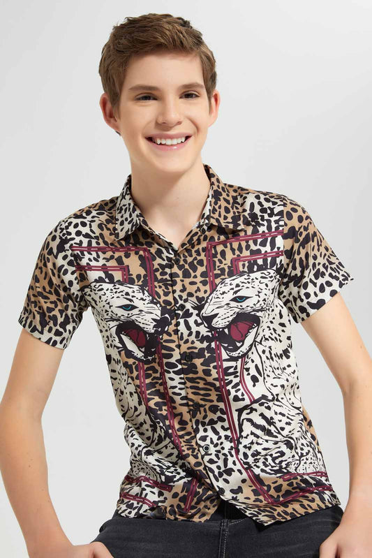 Redtag-Beige-Cheetah-Print-Shirt-BSR-Shirts,-Category:Shirts,-Colour:Beige,-Deals:New-In,-EID,-Filter:Senior-Boys-(9-to-14-Yrs),-New-In-BSR-APL,-Non-Sale,-Section:Boys-(0-to-14Yrs),-W22O-Senior-Boys-9 to 14 Years