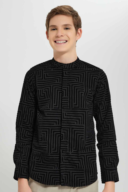 Redtag-Black-Flock-Print-Shirt-BSR-Shirts,-Category:Shirts,-Colour:Black,-Deals:New-In,-EID,-Filter:Senior-Boys-(9-to-14-Yrs),-New-In-BSR-APL,-Non-Sale,-Section:Boys-(0-to-14Yrs),-W22O-Senior-Boys-9 to 14 Years