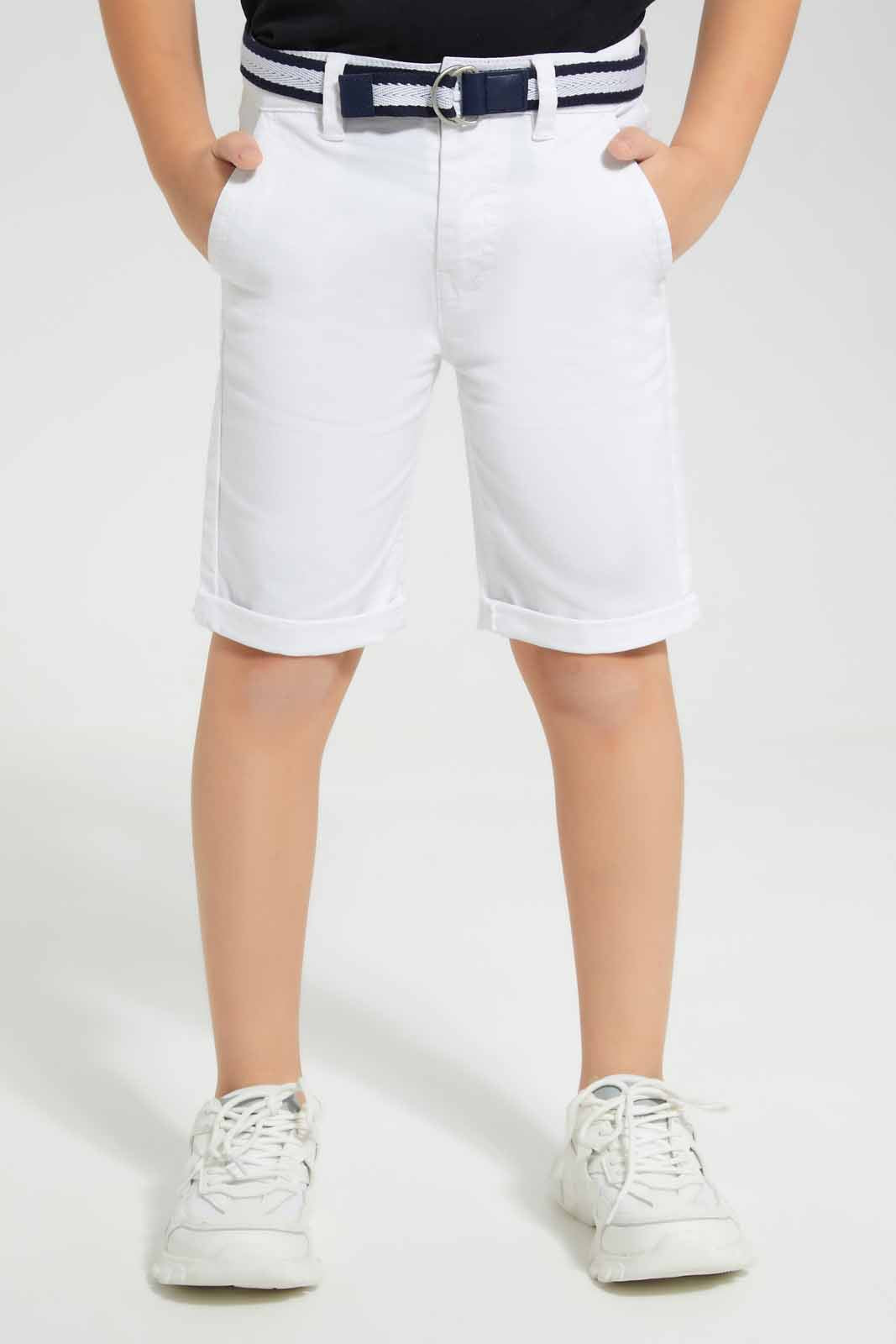 Redtag-White-Belted-Dobby-Shorts-BOY-Shorts,-Category:Shorts,-Colour:White,-Deals:New-In,-EID,-Filter:Boys-(2-to-8-Yrs),-New-In-BOY-APL,-Non-Sale,-Section:Boys-(0-to-14Yrs),-W22O-Boys-2 to 8 Years