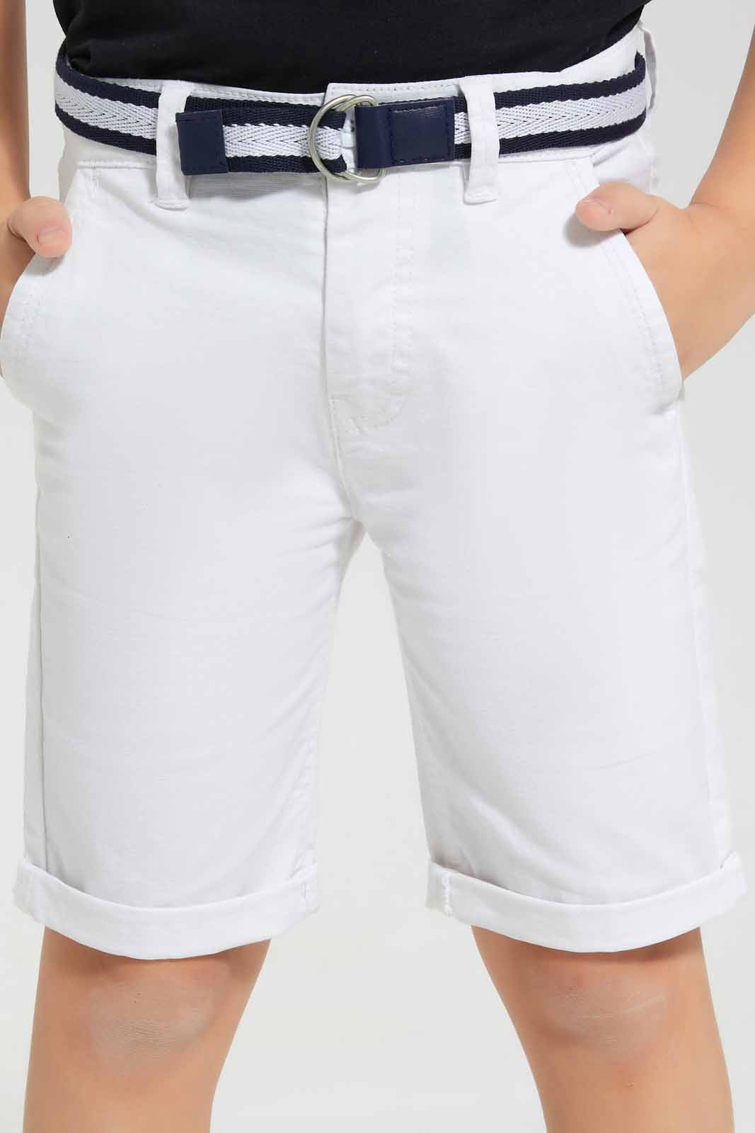 Redtag-White-Belted-Dobby-Shorts-BOY-Shorts,-Category:Shorts,-Colour:White,-Deals:New-In,-EID,-Filter:Boys-(2-to-8-Yrs),-New-In-BOY-APL,-Non-Sale,-Section:Boys-(0-to-14Yrs),-W22O-Boys-2 to 8 Years